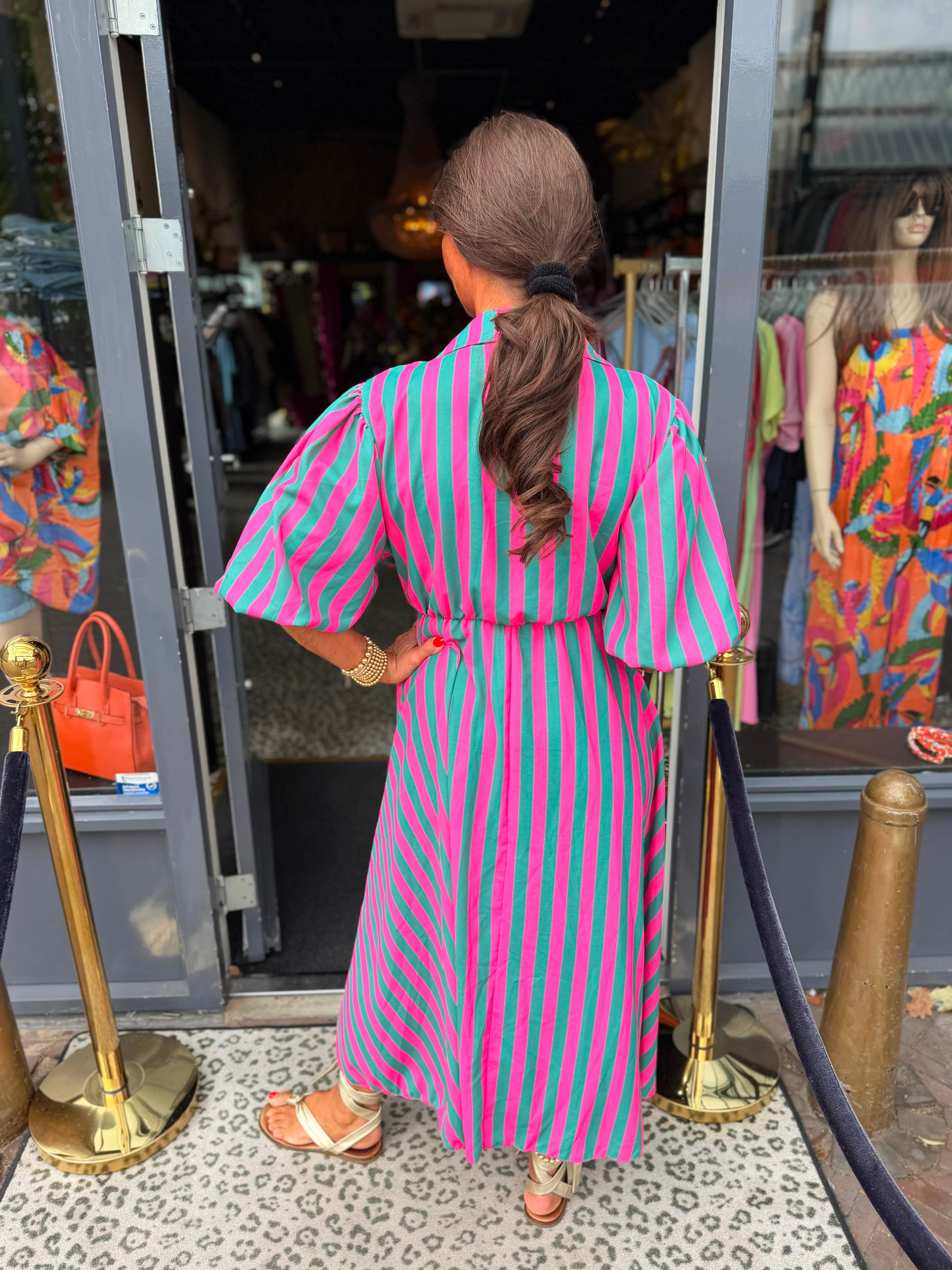 Jurk "streepjurk Hola" Roze/Groen
