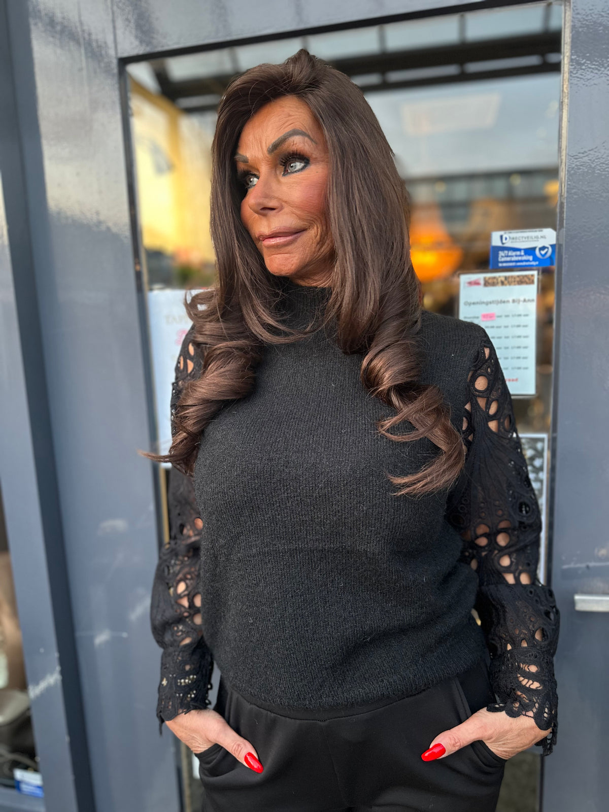 trui kanten mouw "Robyn" Zwart