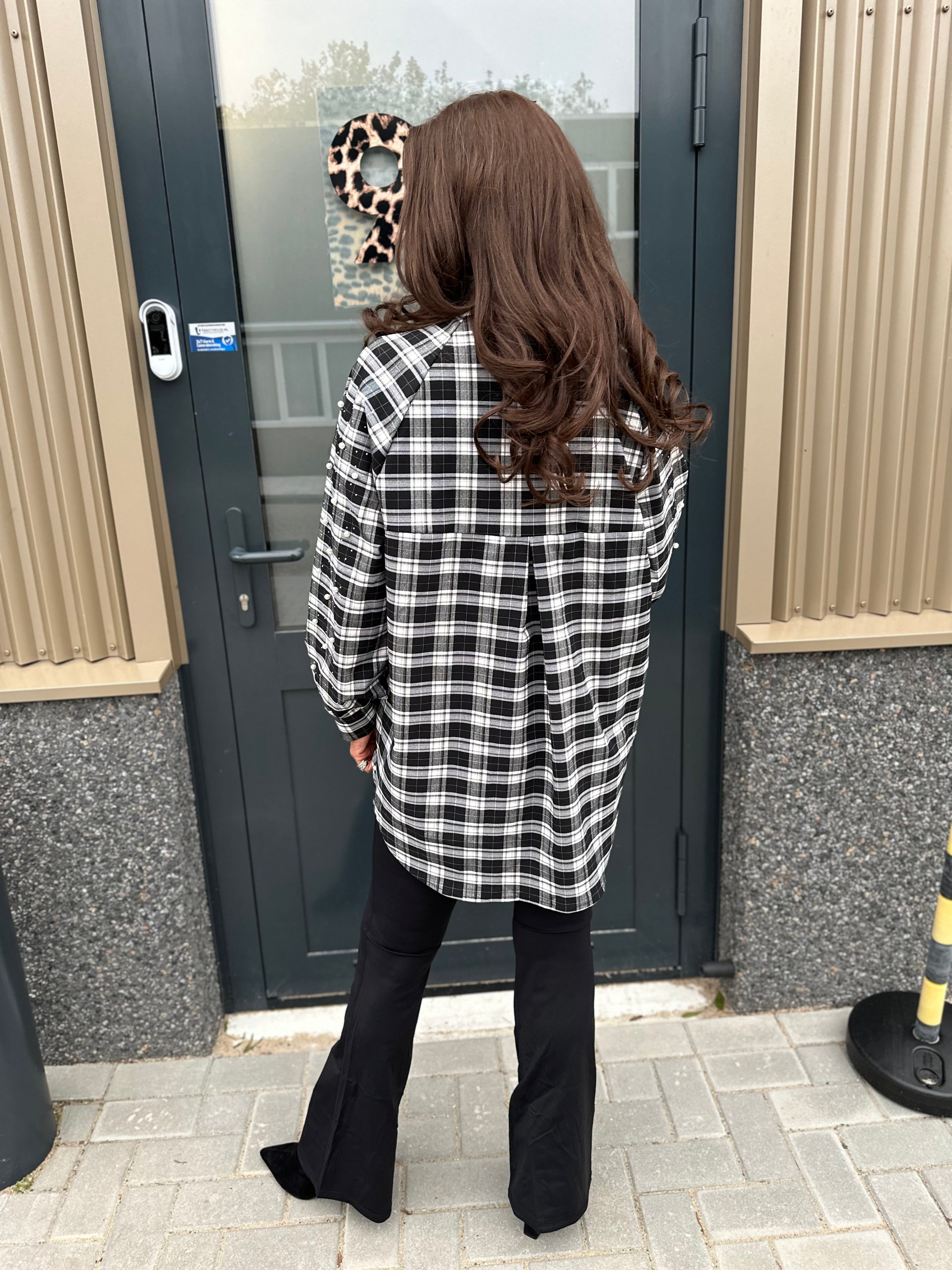 Lange Blouse "geruite parel" zwart