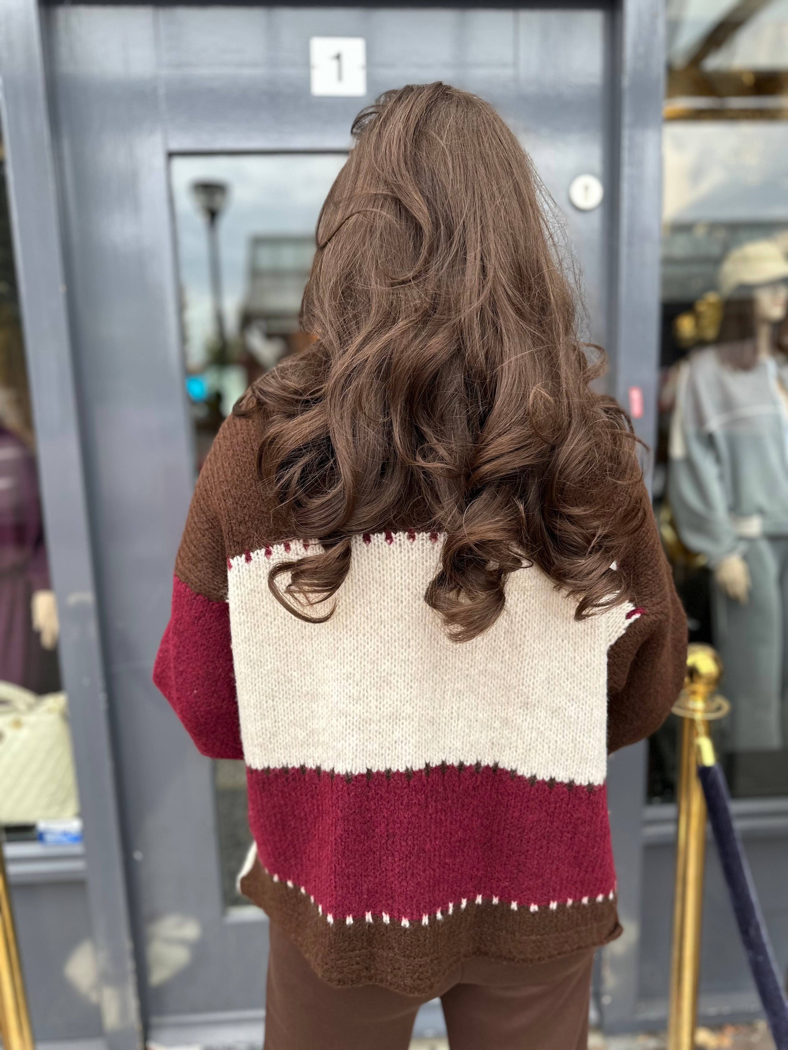 Gebreid vest "Holly" Bordeaux/ecru