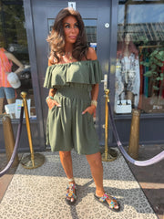 Korte jumpsuit "la vida" Legergroen
