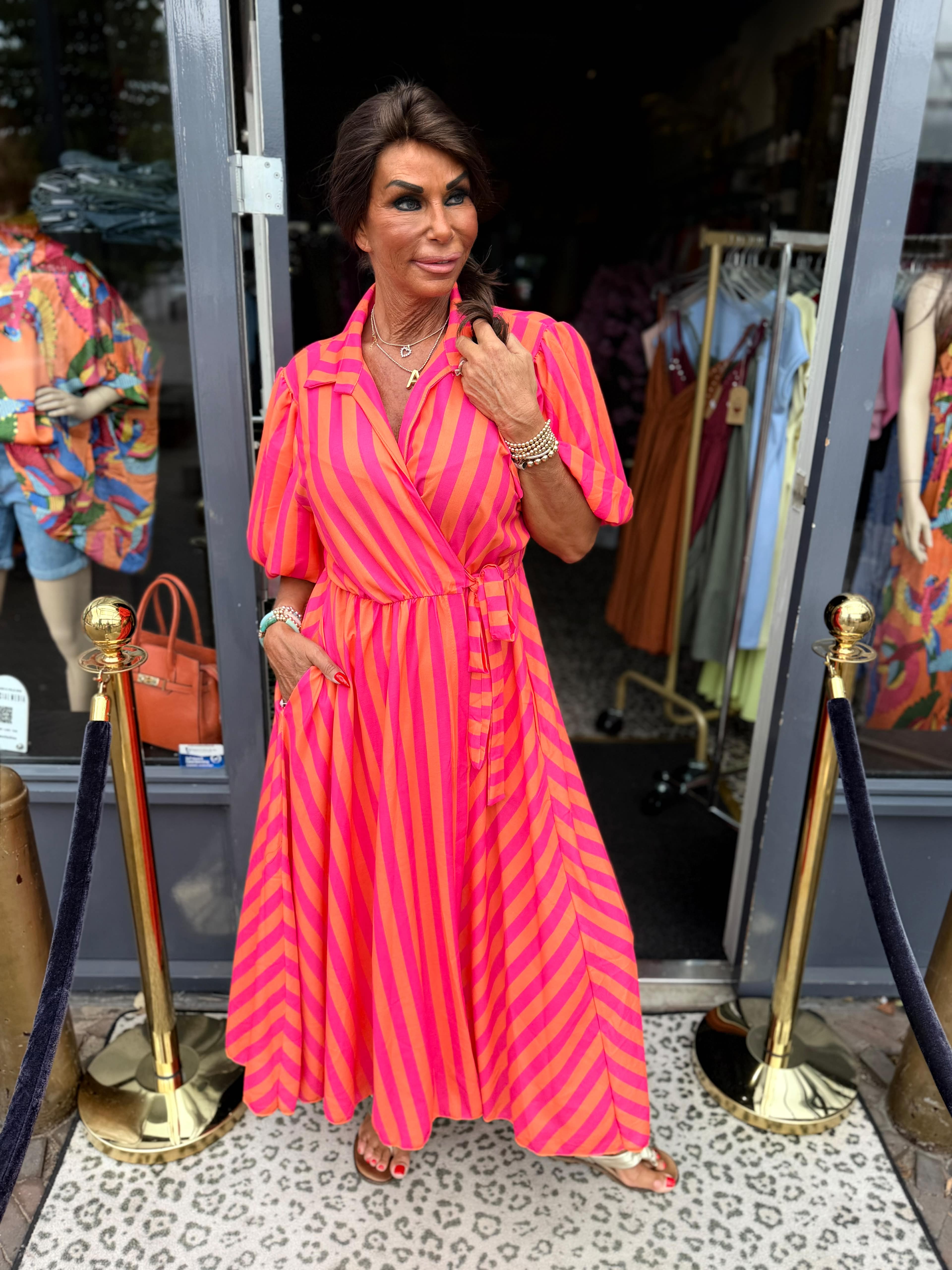 Jurk "streepjurk Hola" Roze/oranje