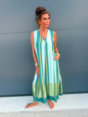 Viscose stripe jurk Turqoise
