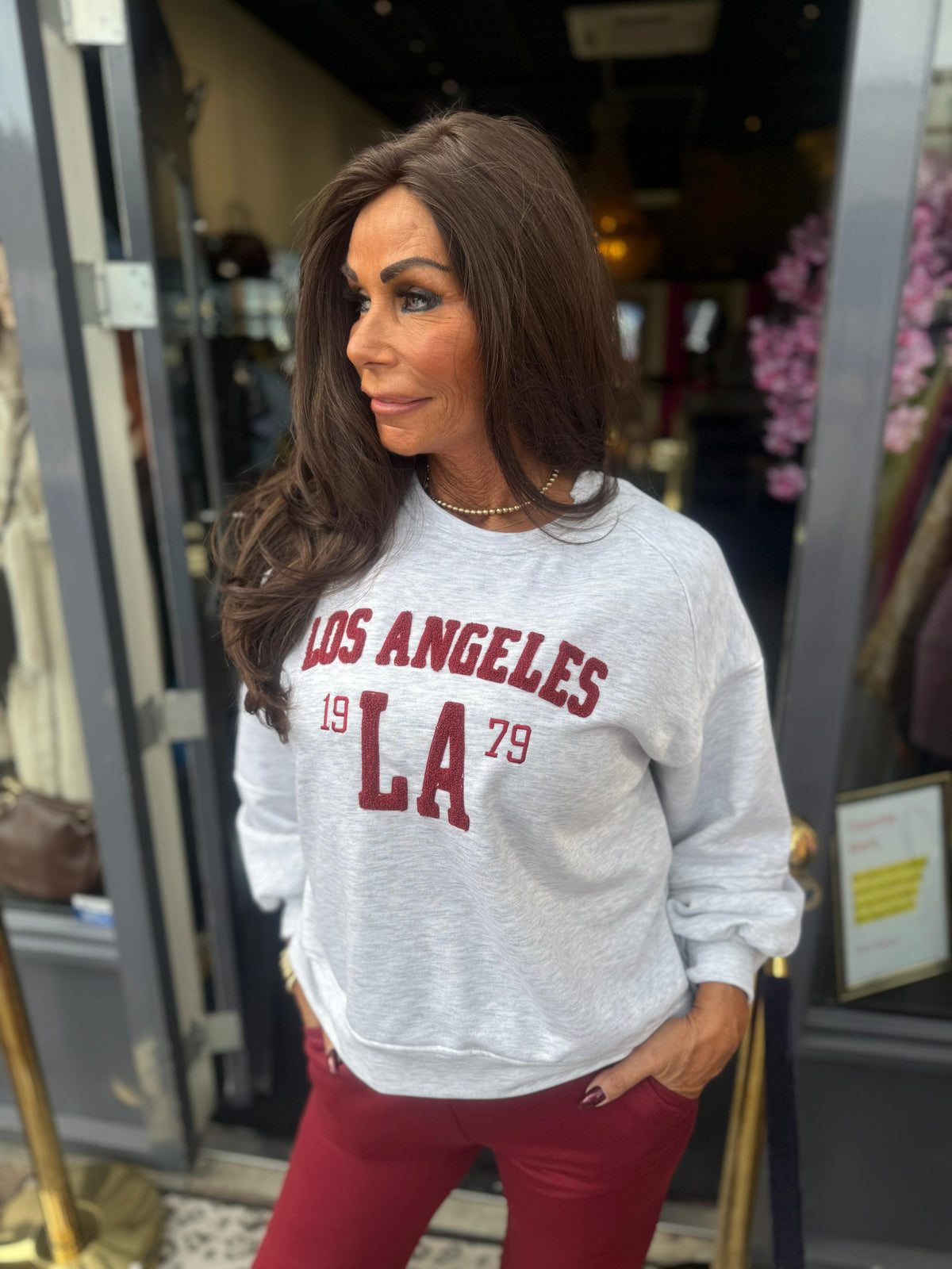 Sweater "Los Angeles" Grijs/bordeaux