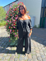 Linnen Offshoulder jumpsuit "Annie" Zwart