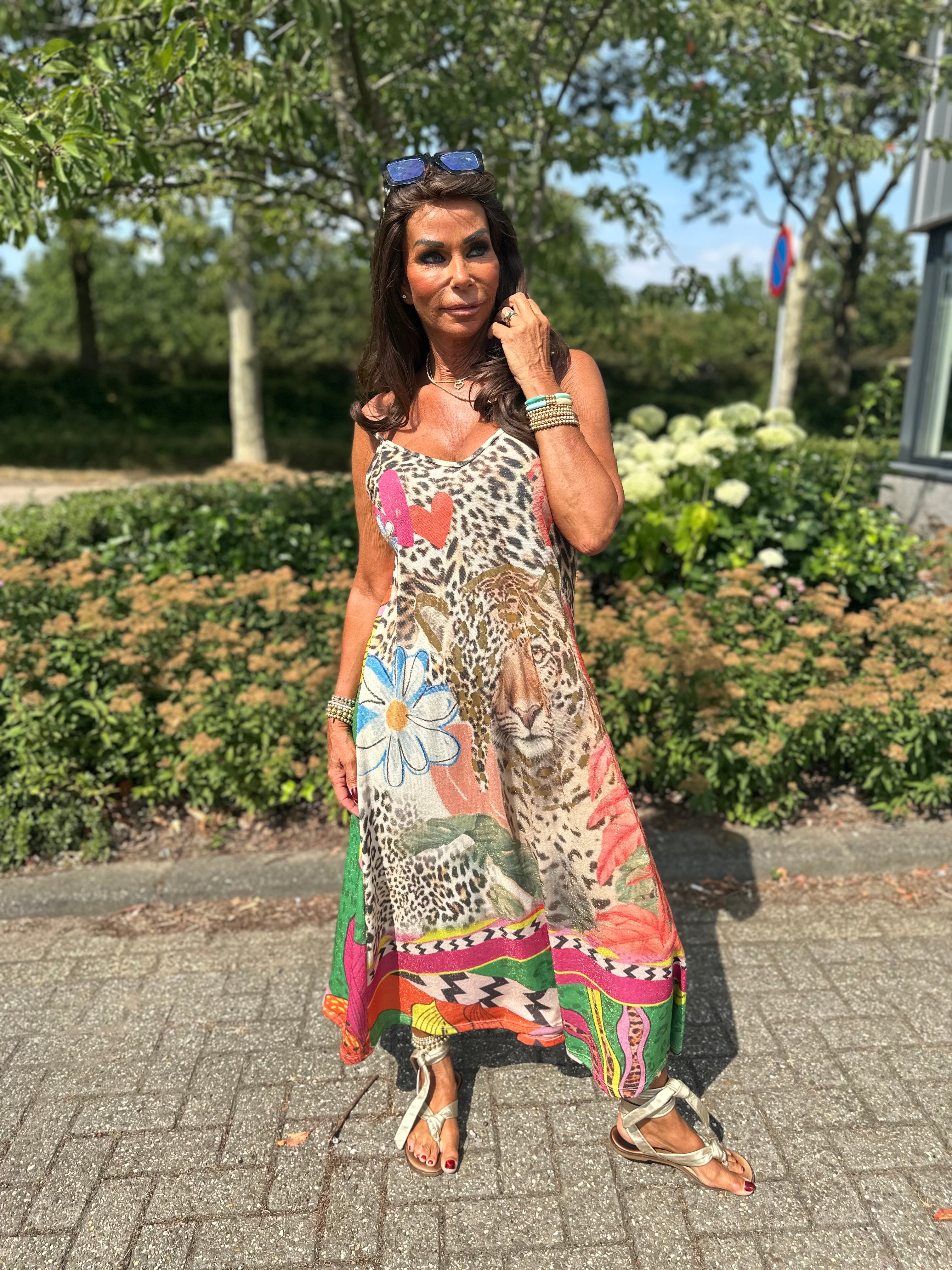 Lurex Jurk “Panter chique” spaghettibandjes
