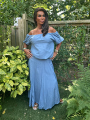 2 delig set lange rok en top "Lina" skyblauw