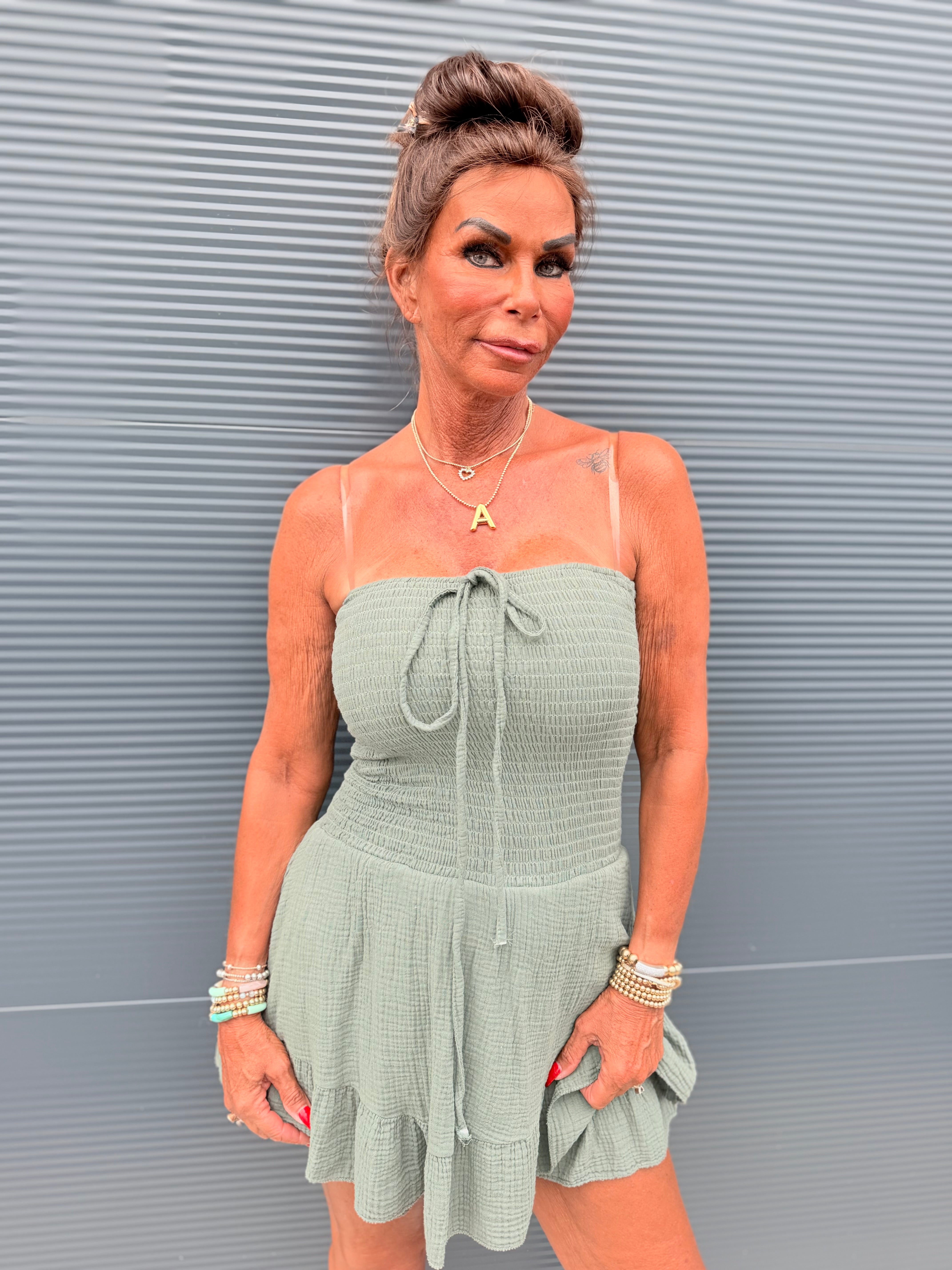 Playsuit kort "hydrofiel" legergroen