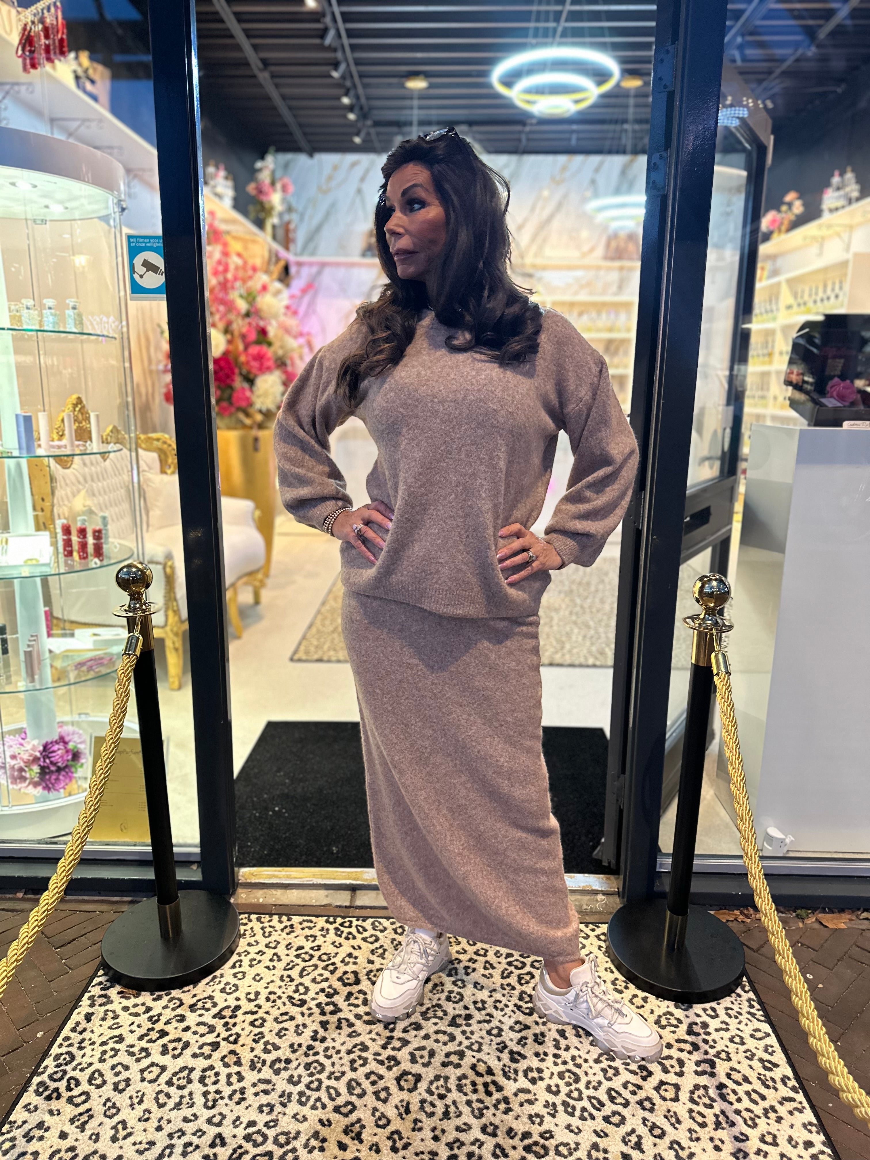 2 delig set lange rok “Snow” camel