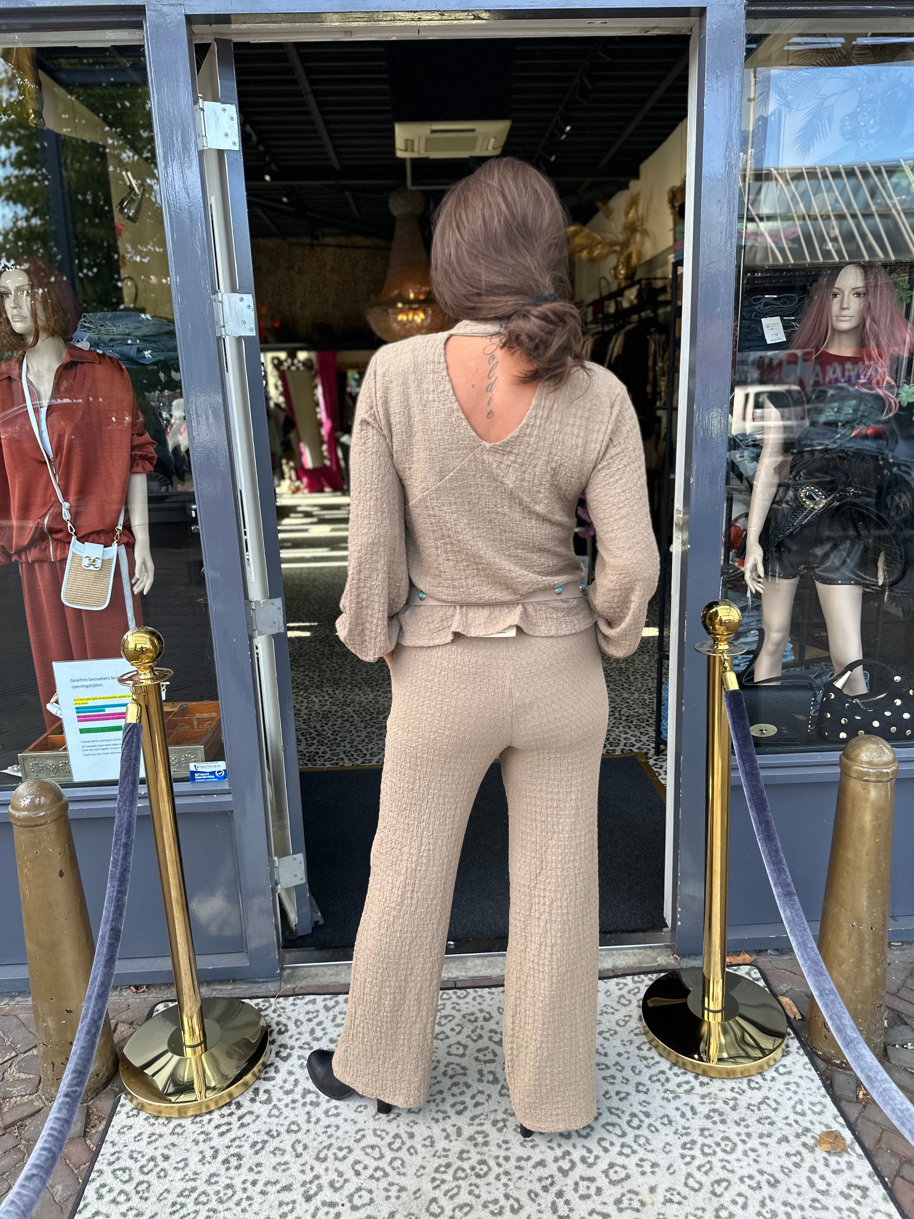 2 delig set wafelstof “monday" beige