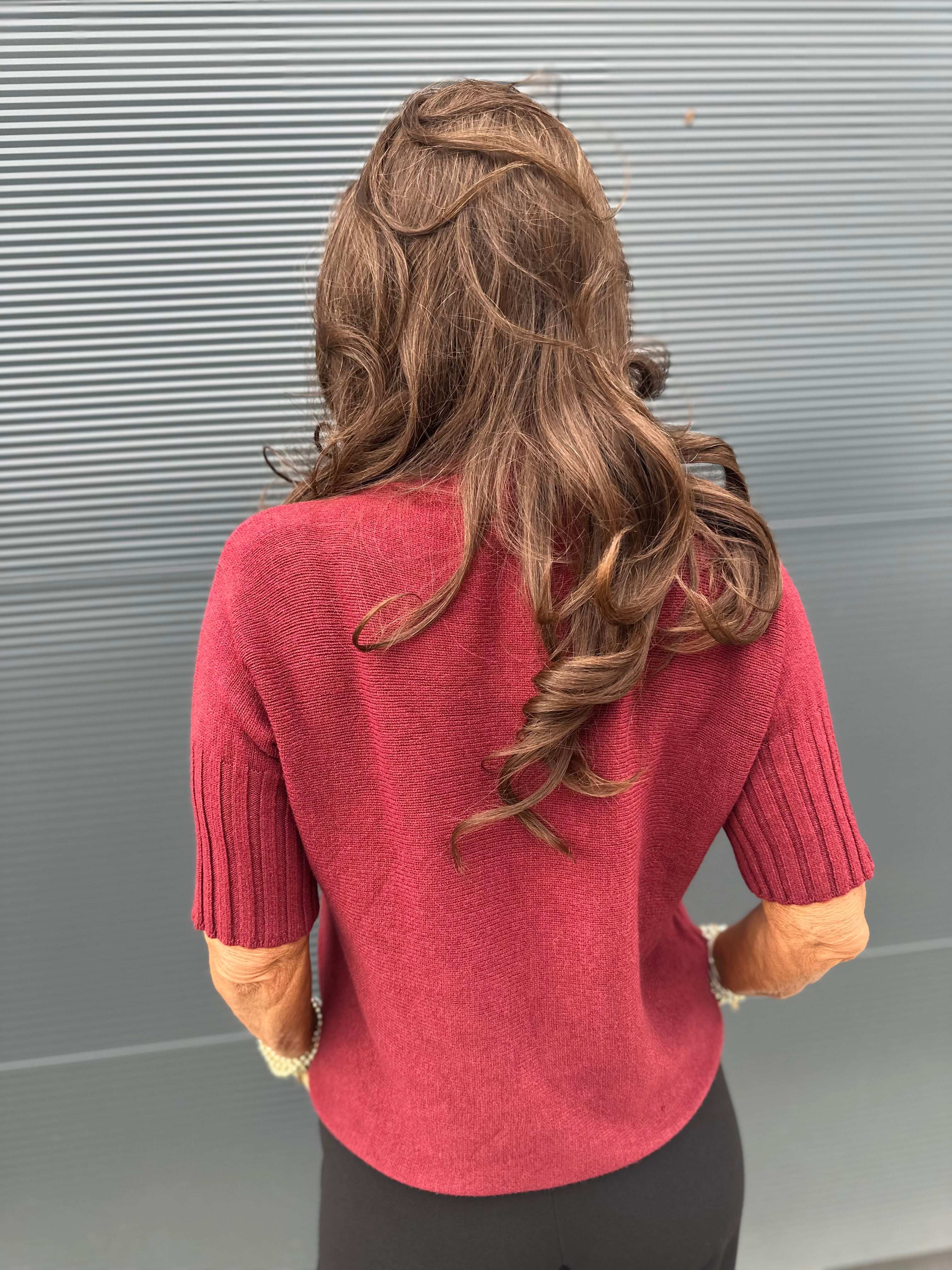 top met col "raglang mouw" steenrood