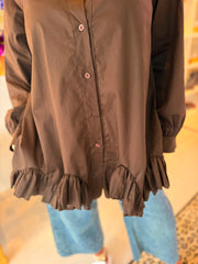 Blouse "Basis ruche" Donkerbruin