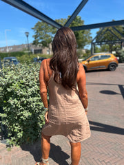 Korte jurk Broderie Mallorca Camel