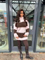 Lange Koltrui "Gestreept en zacht" Donkerbruin/Roze