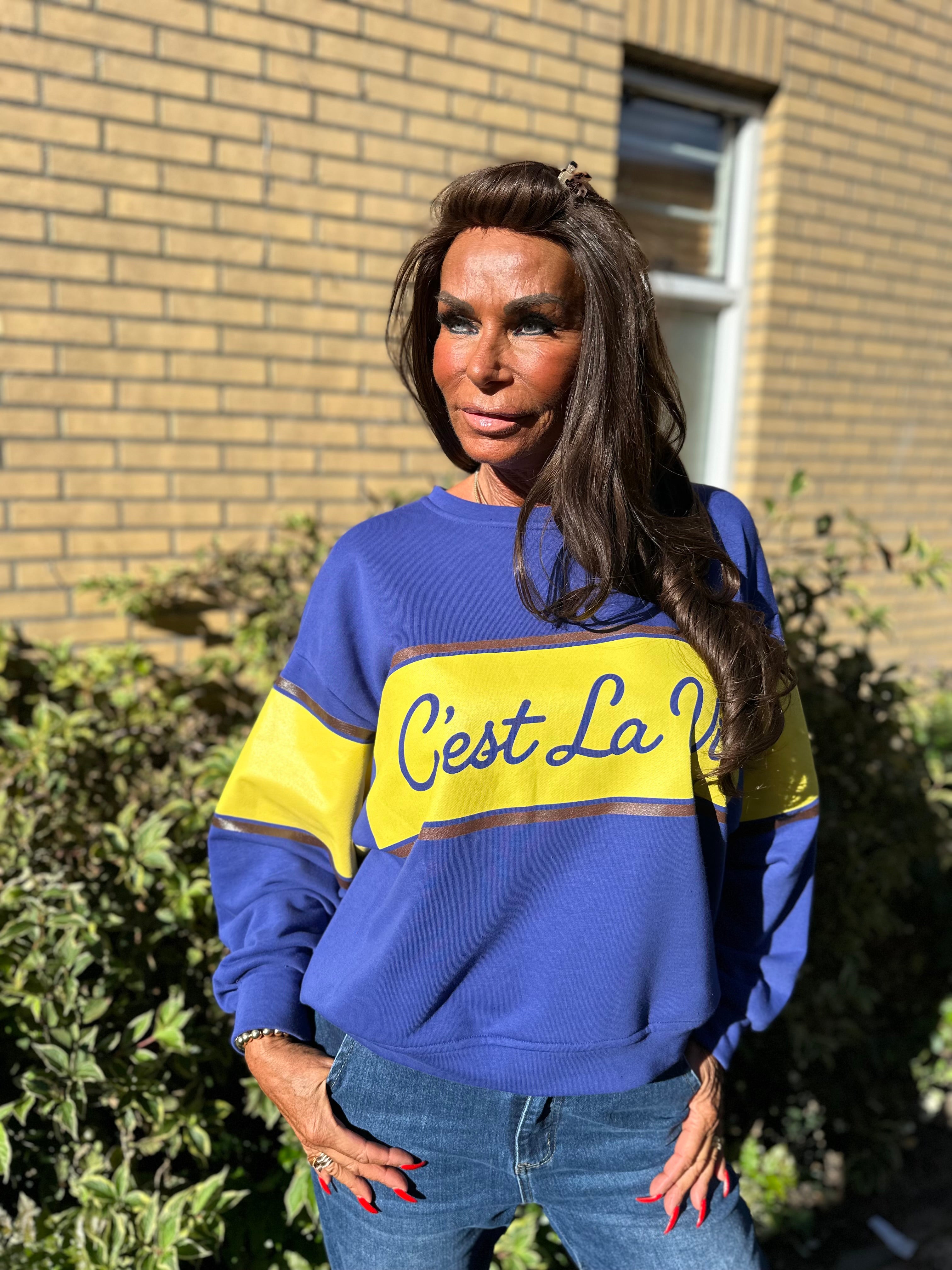 Trui "Cest la vie" kobaltblauw