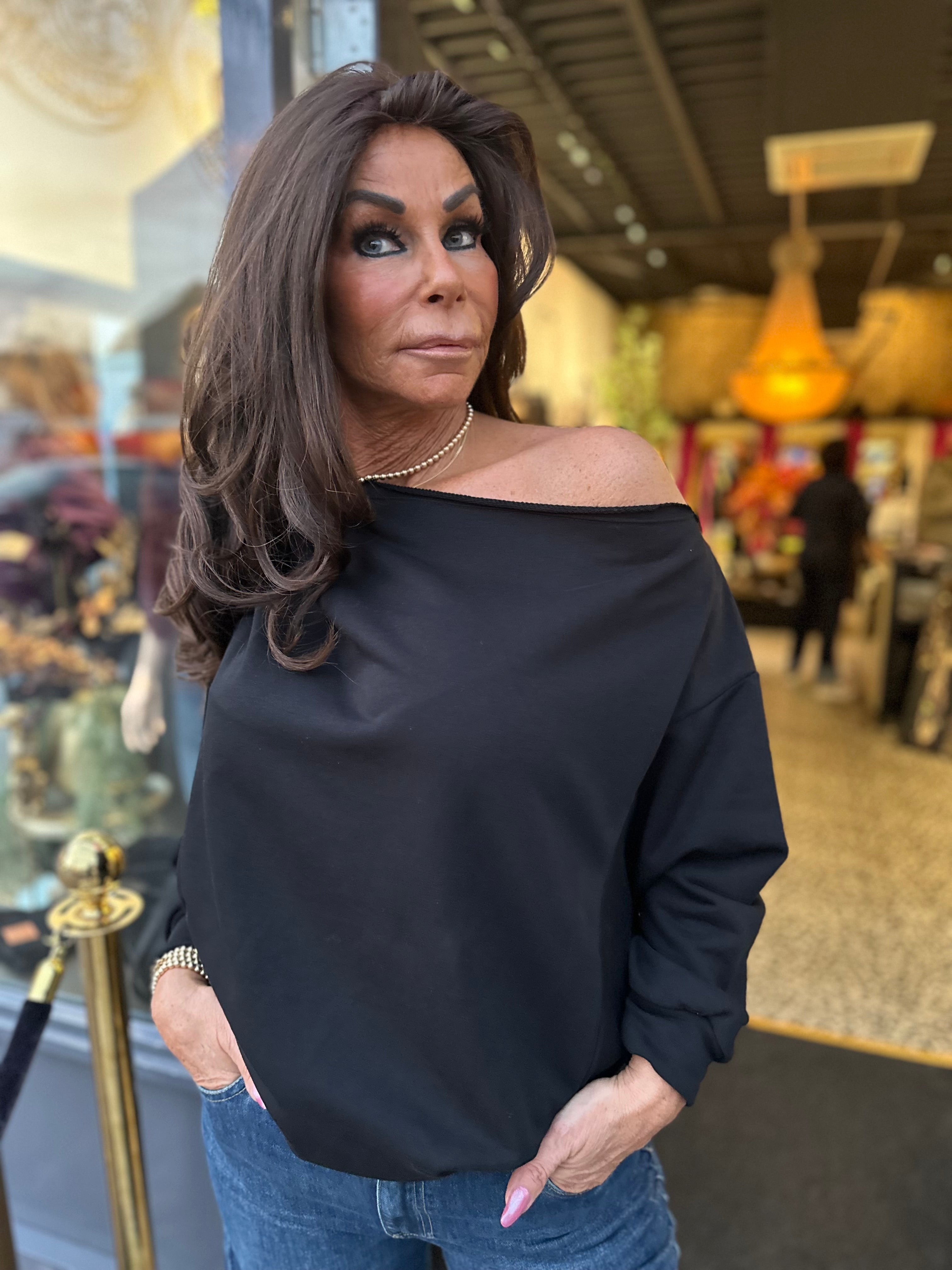 Off shoulder top “Faith” zwart