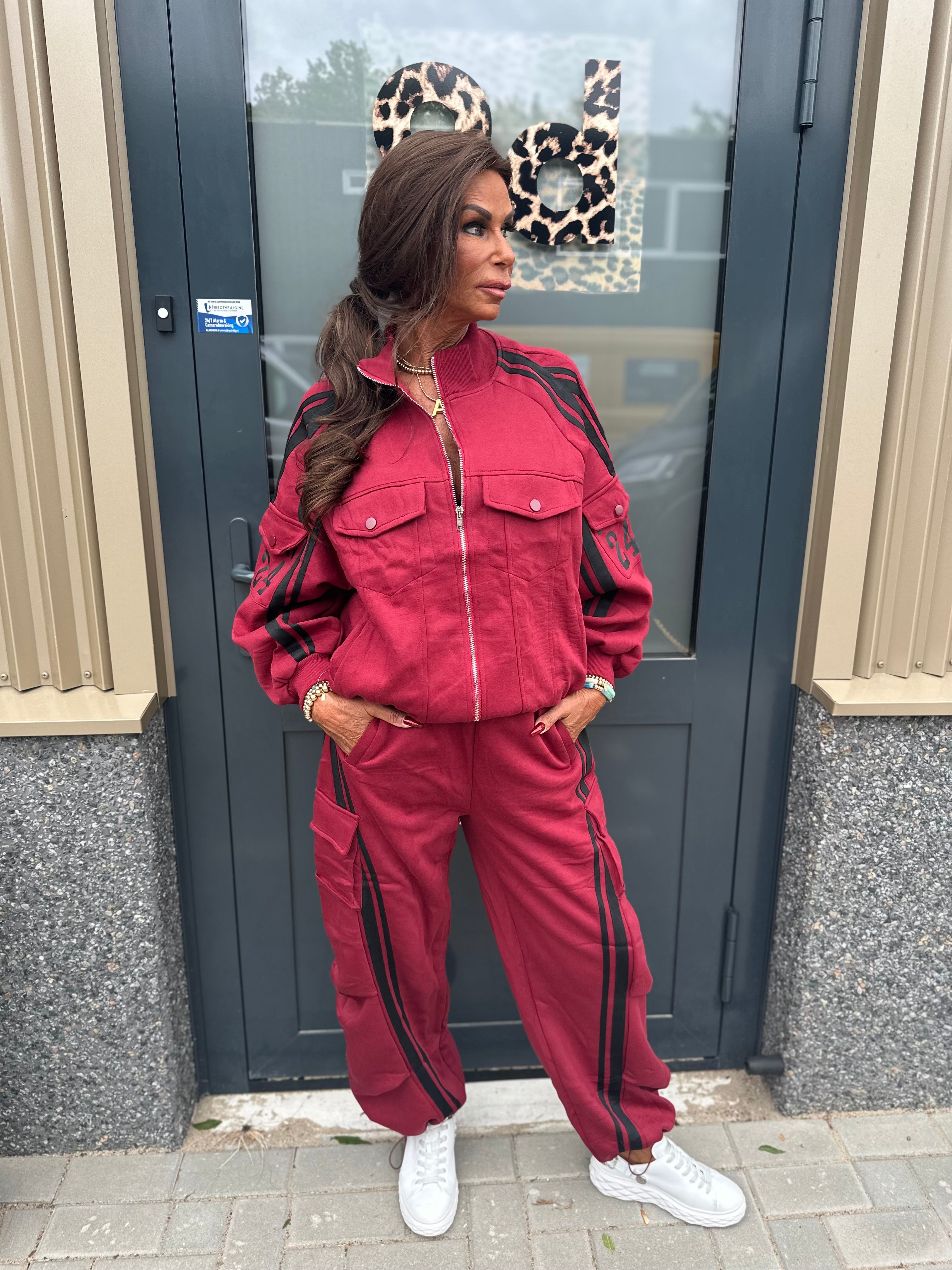 2 delig joggingset Baseball bordeaux