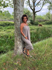 Maxi-jurk met spaghettibandjes "pony" taupe