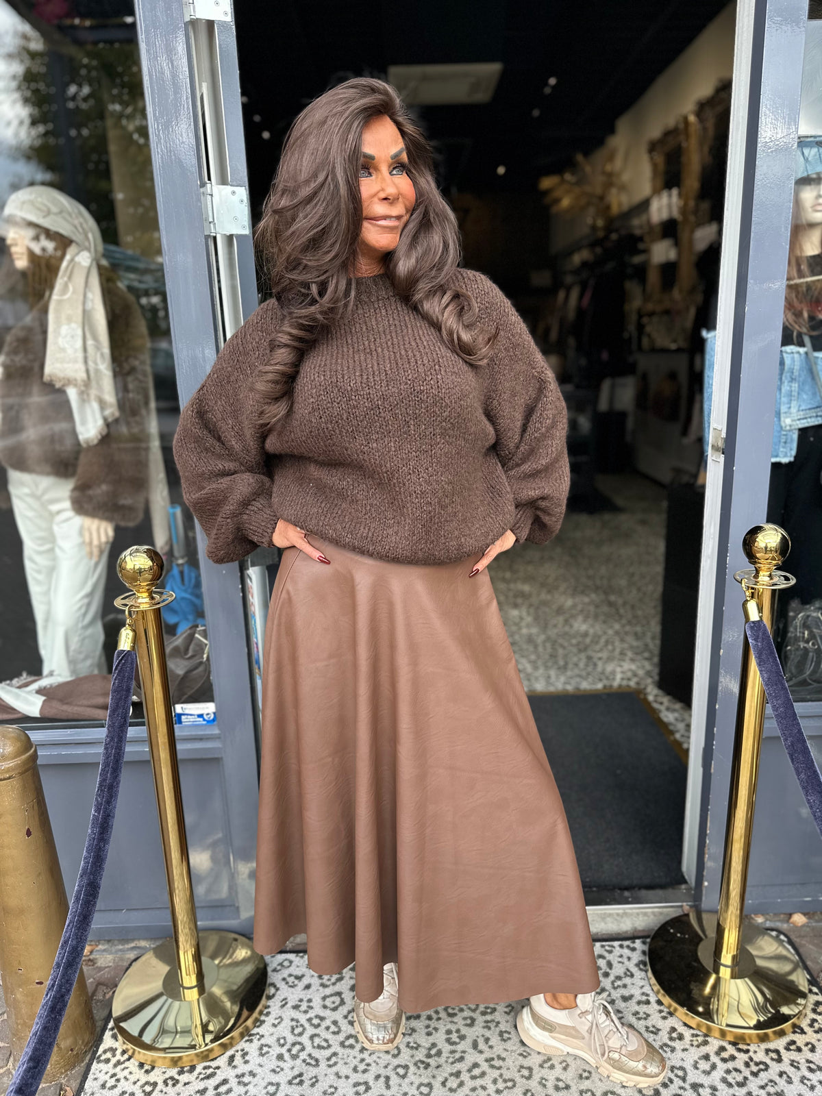 Leren rok "Poppy" Donkerbruin