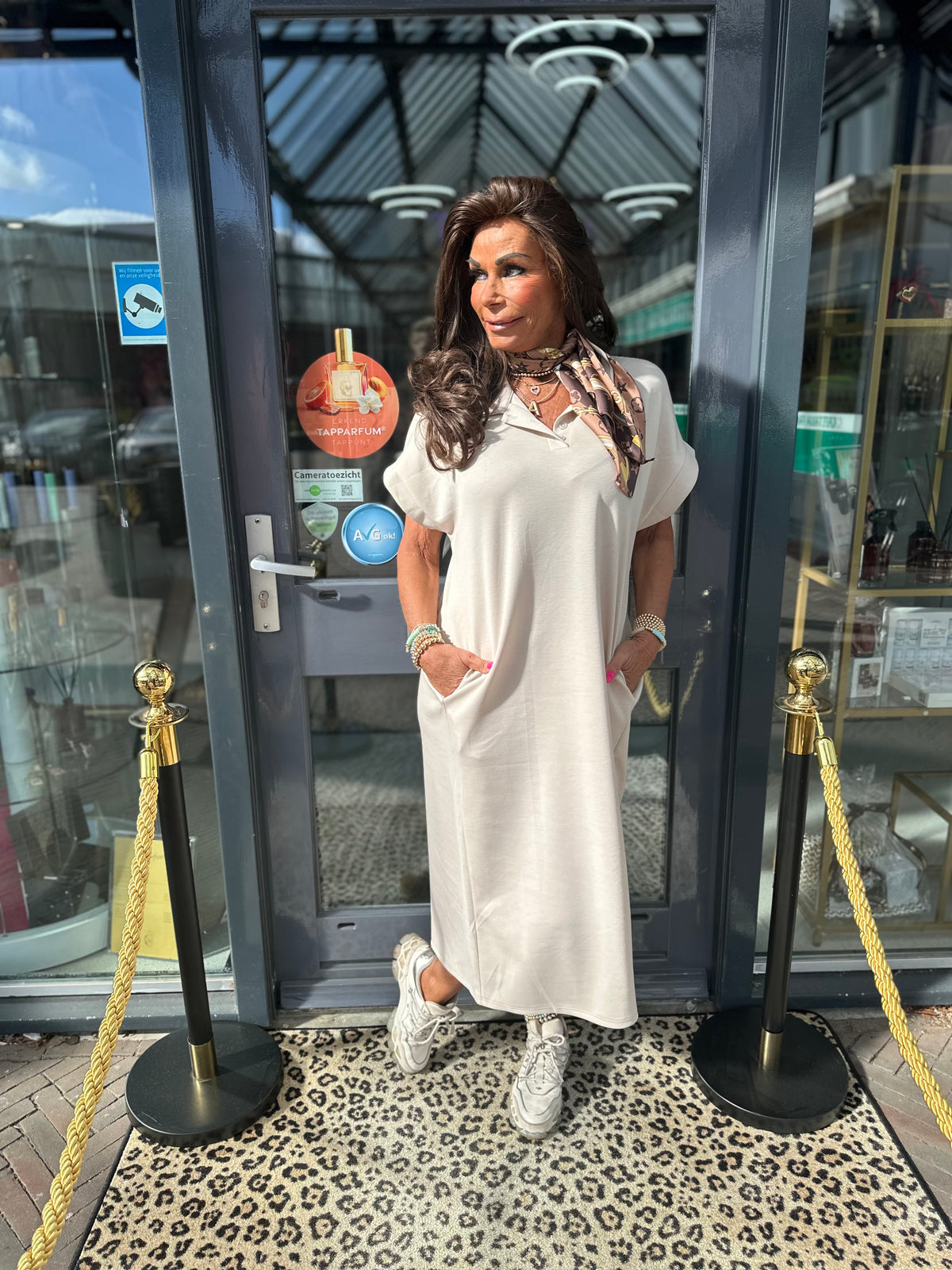 Lange jurk polokraag Beige