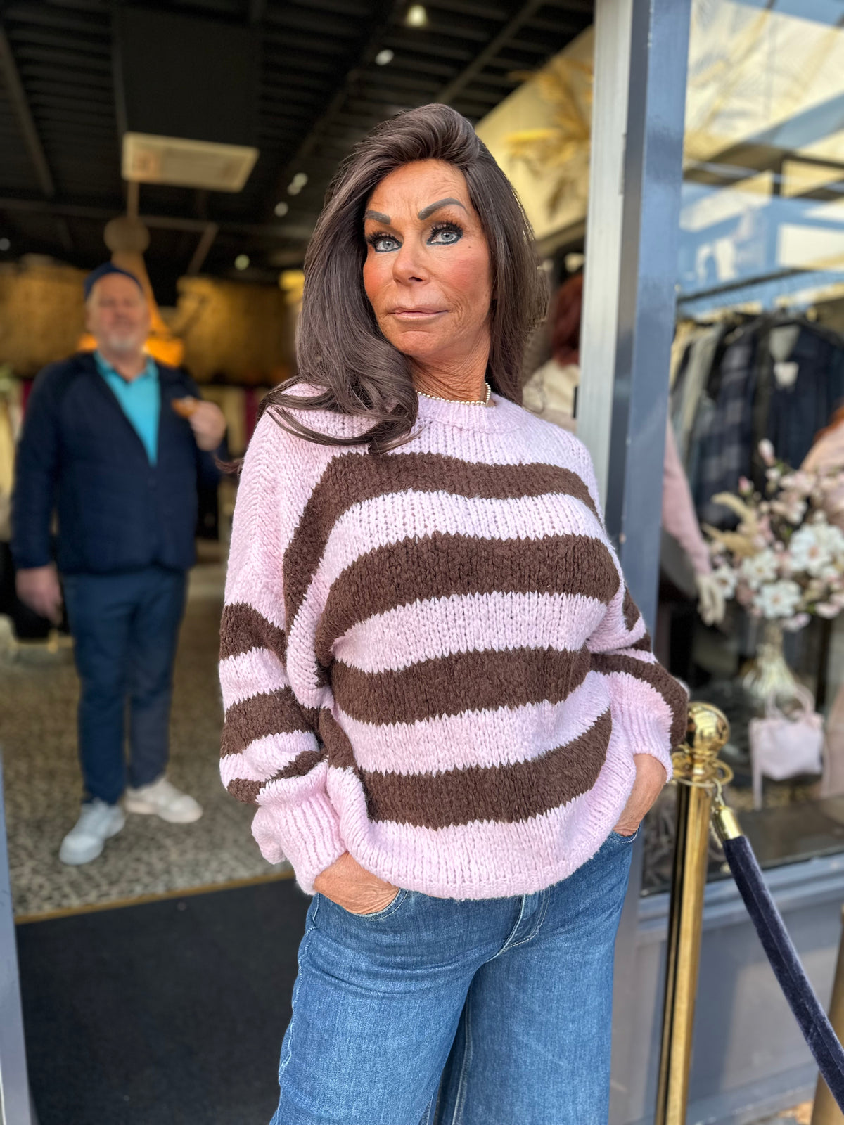 Trui Knitted “STRIPE” Roze/Bruin