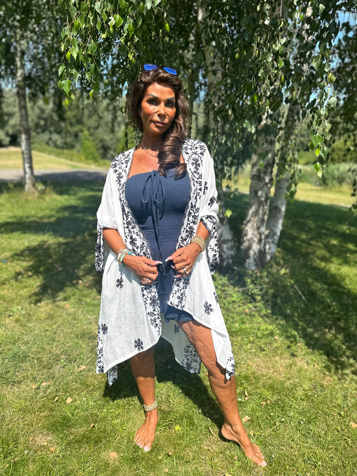 Kaftan "Adore" Wit/donkerblauw