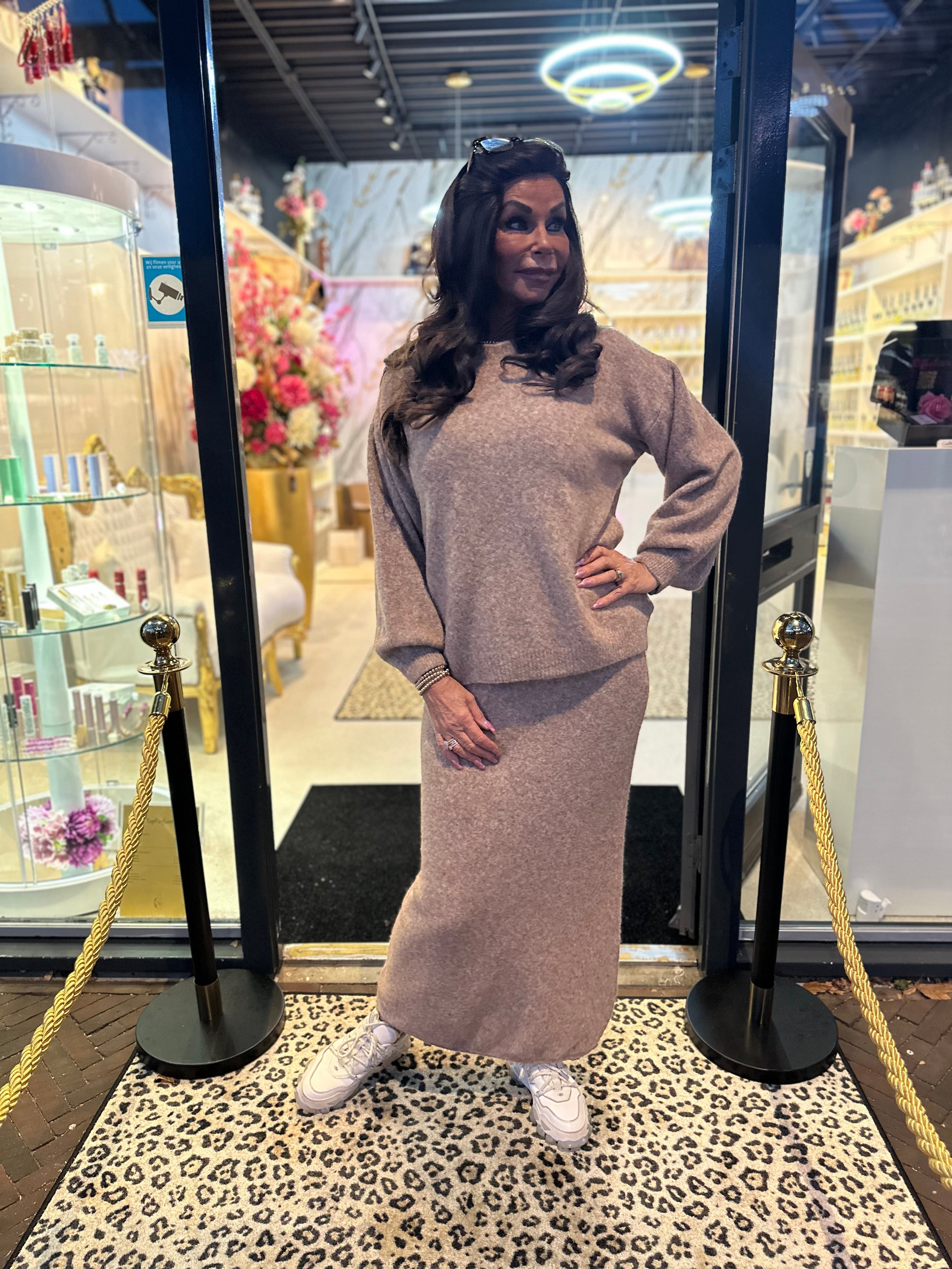 2 delig set lange rok “Snow” camel