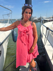 Korte jurk ruches "Fierce" bubblegum roze