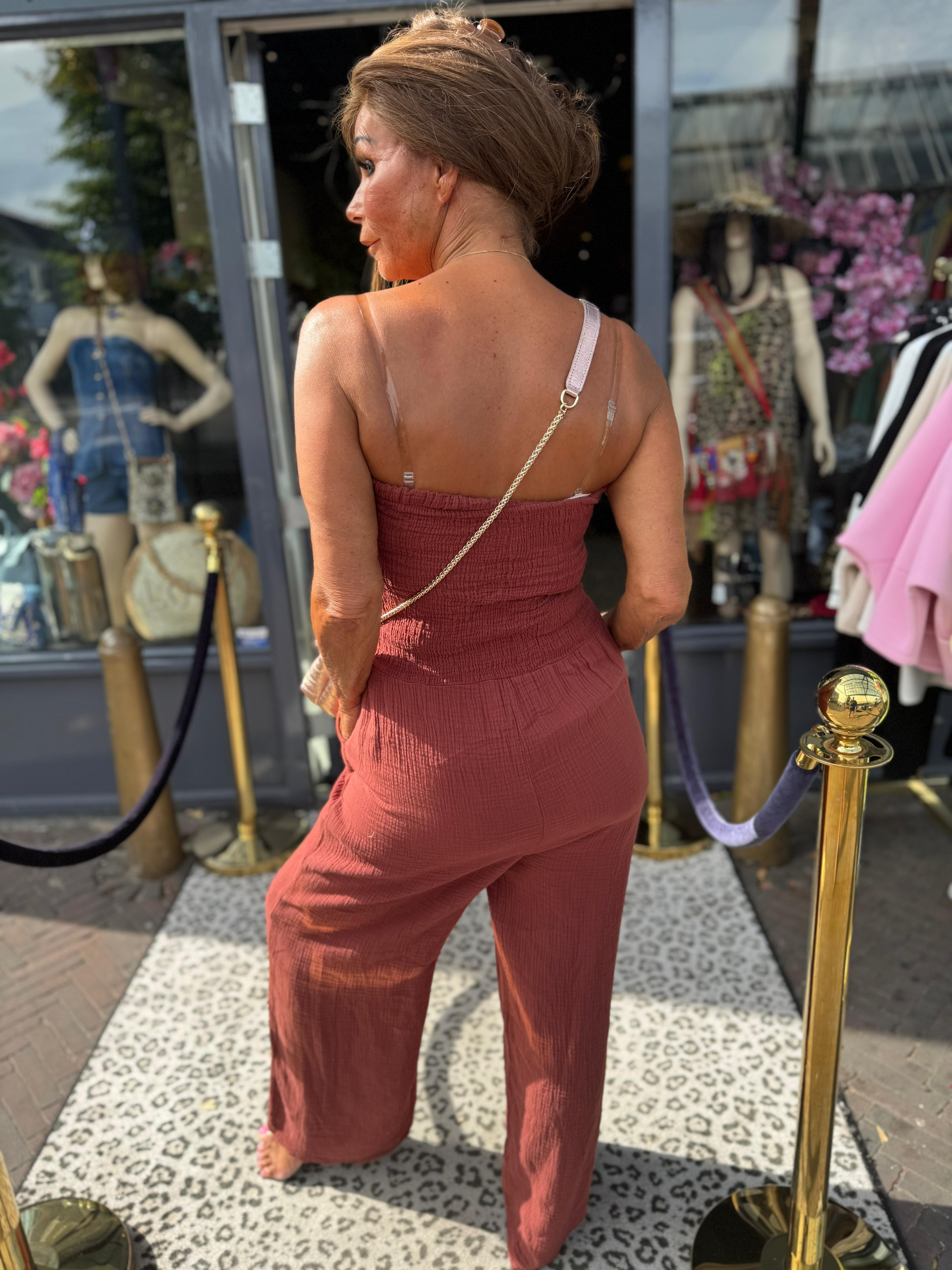 Strapless jumpsuit “Maya” hydrofiel Brique