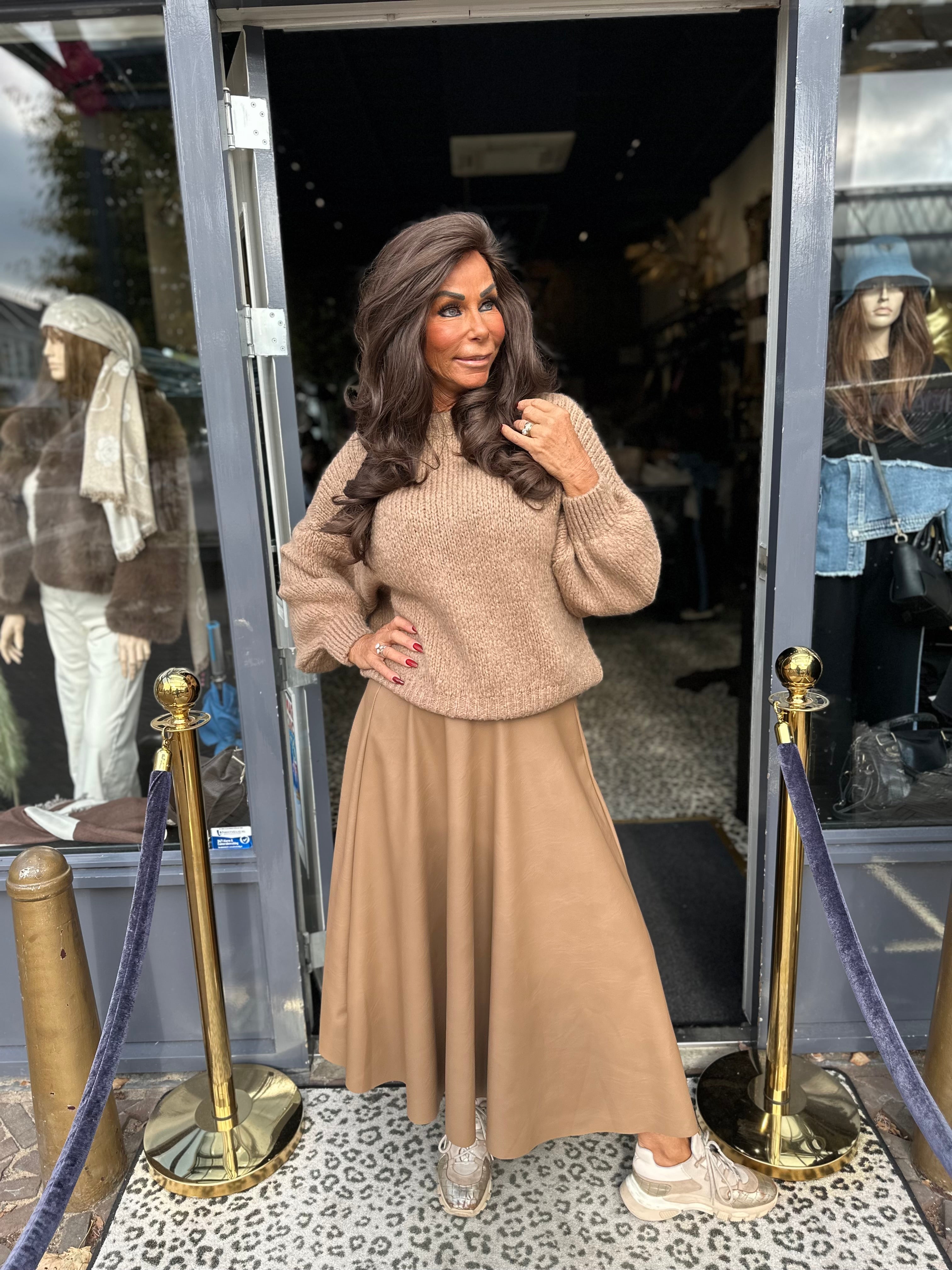 Leren rok "Poppy" Camel