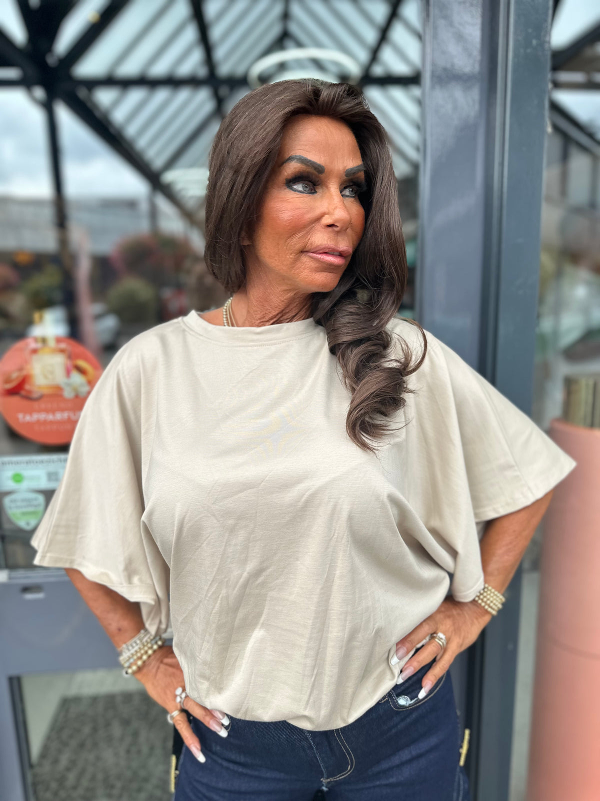 Top "Wide" vleermuismouw beige