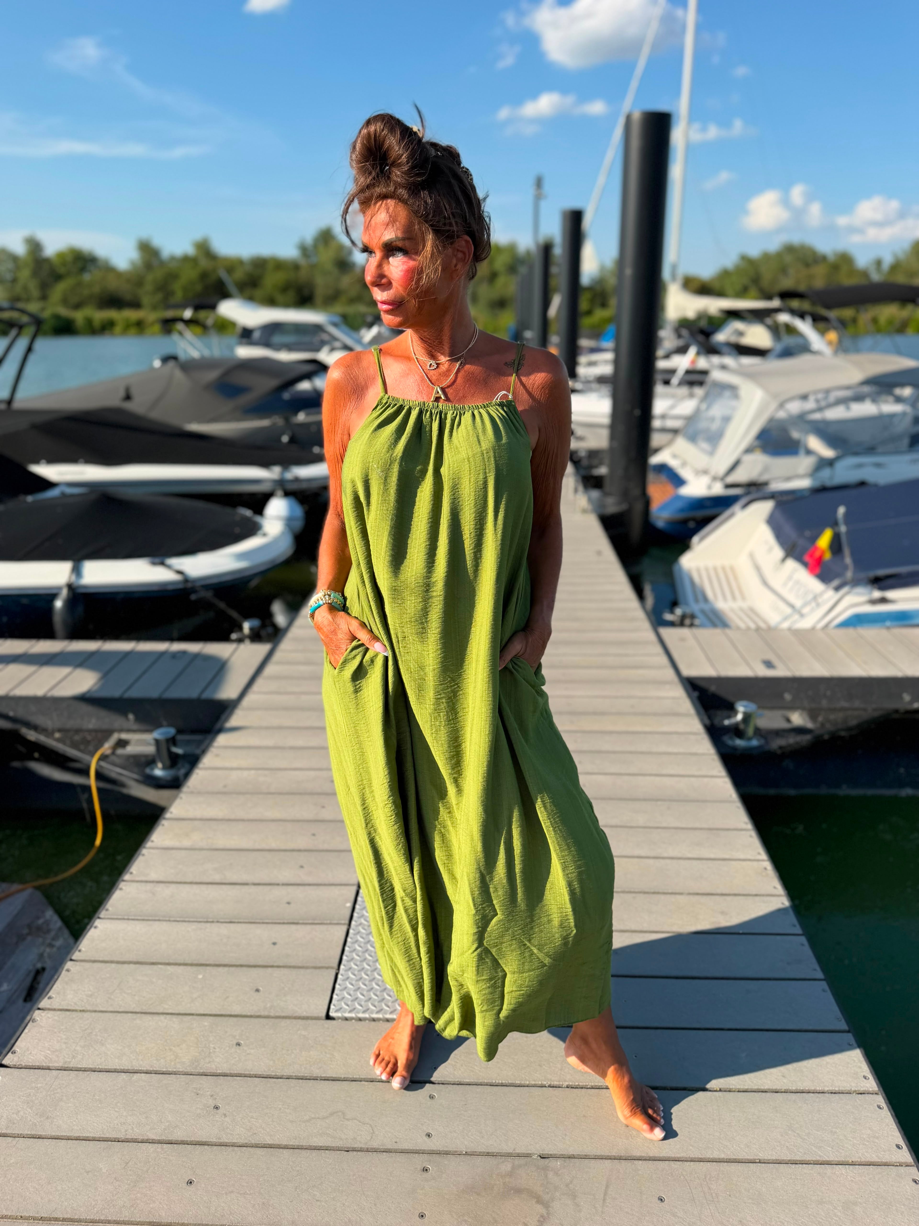 Lange jurk “Sabina” Olijfgroen