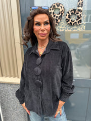 Blouse "big button" zwart