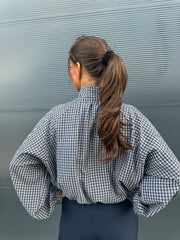 Blouse "geruit strik" donkerblauw