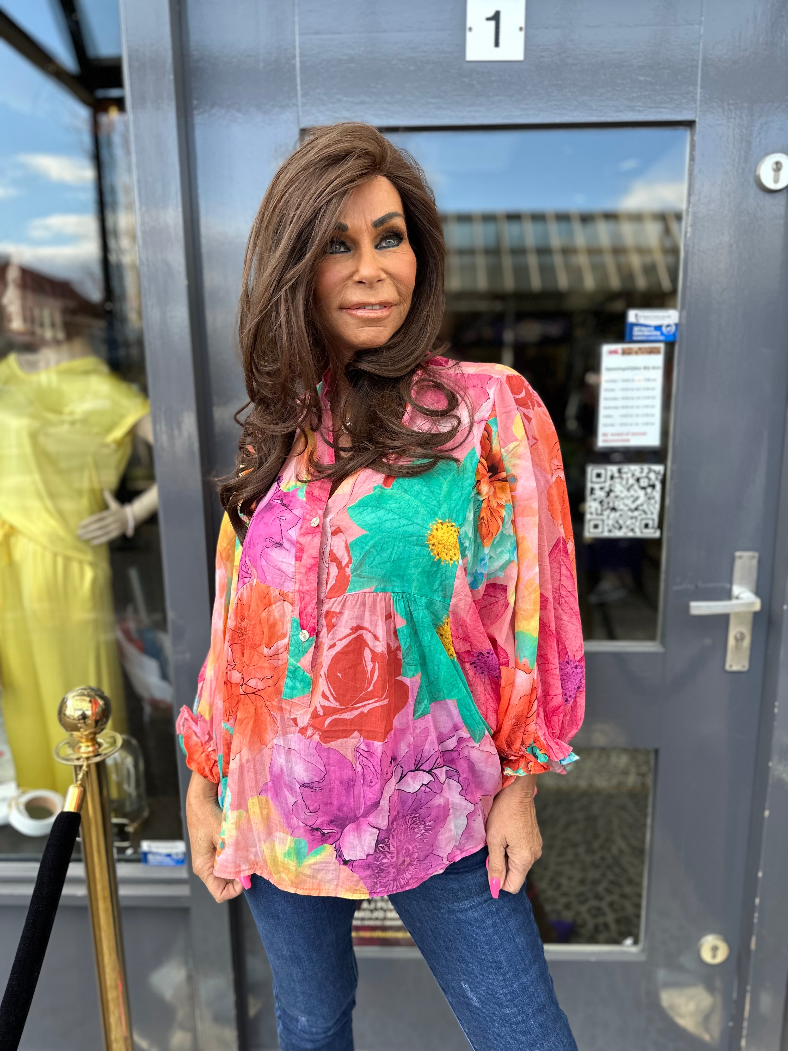 Blouse "Merel" turquoise / paars