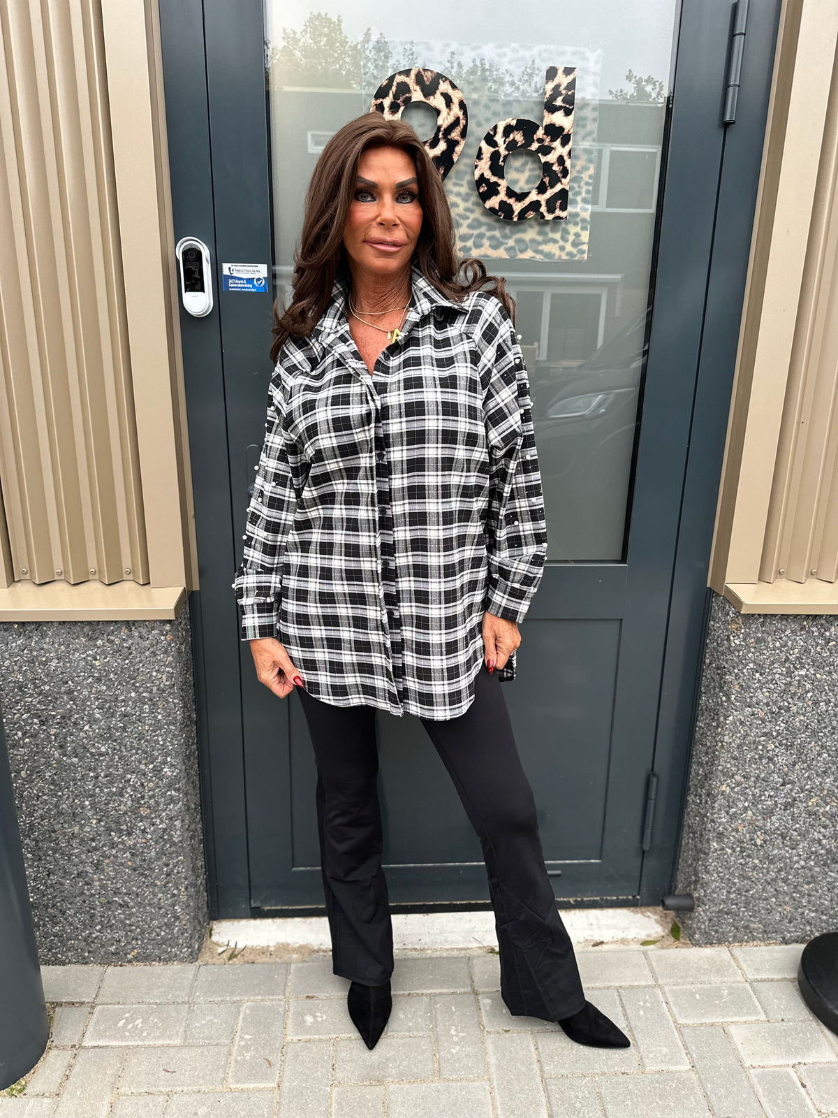 Lange Blouse "geruite parel" zwart