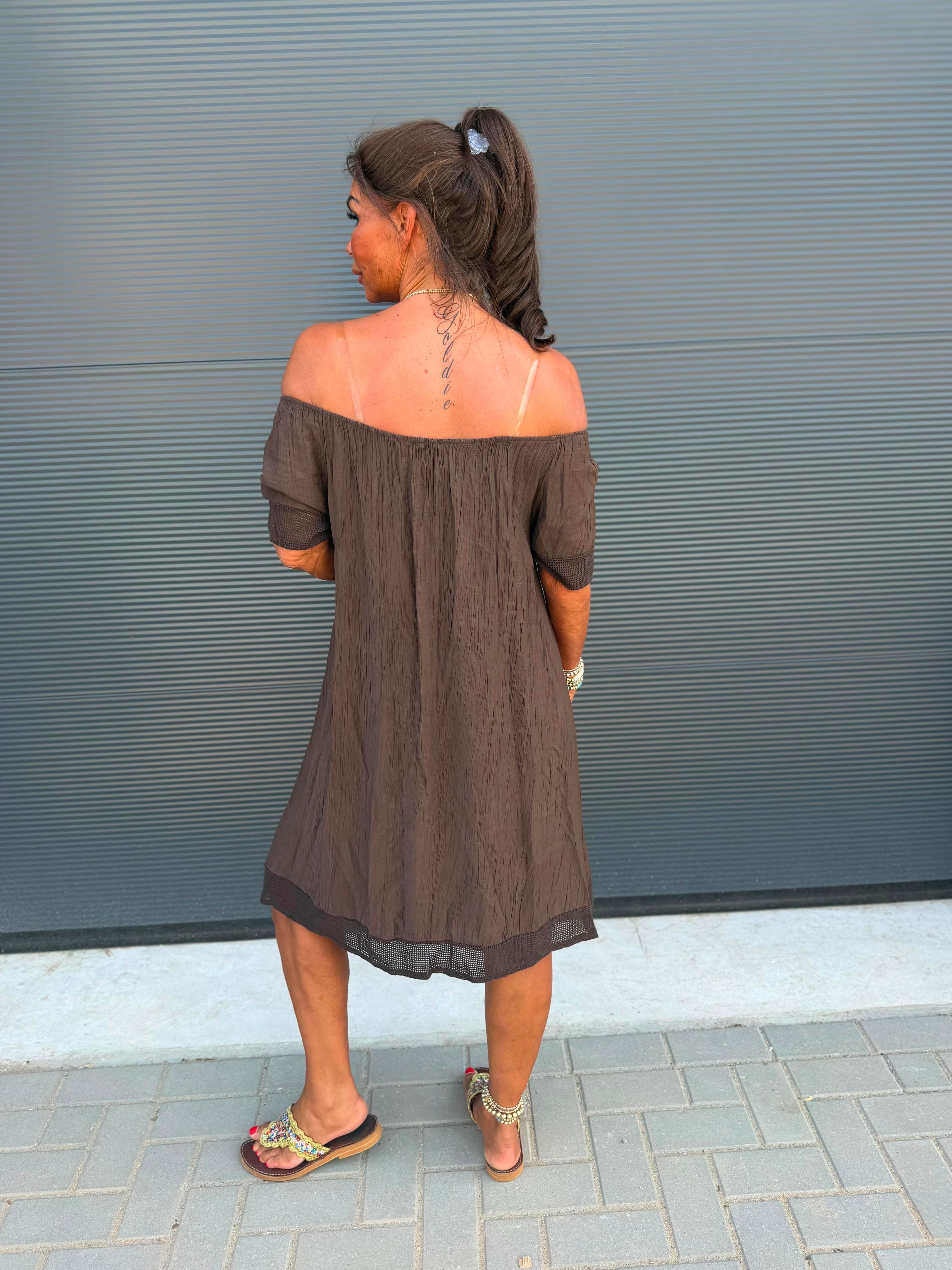 Off-shoulder jurkje “Viscose” bruin