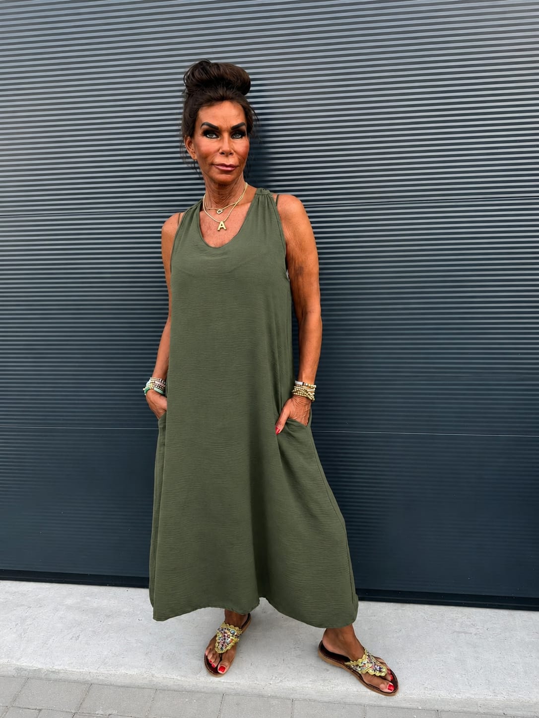 Lange jurk "Catarina" legergroen