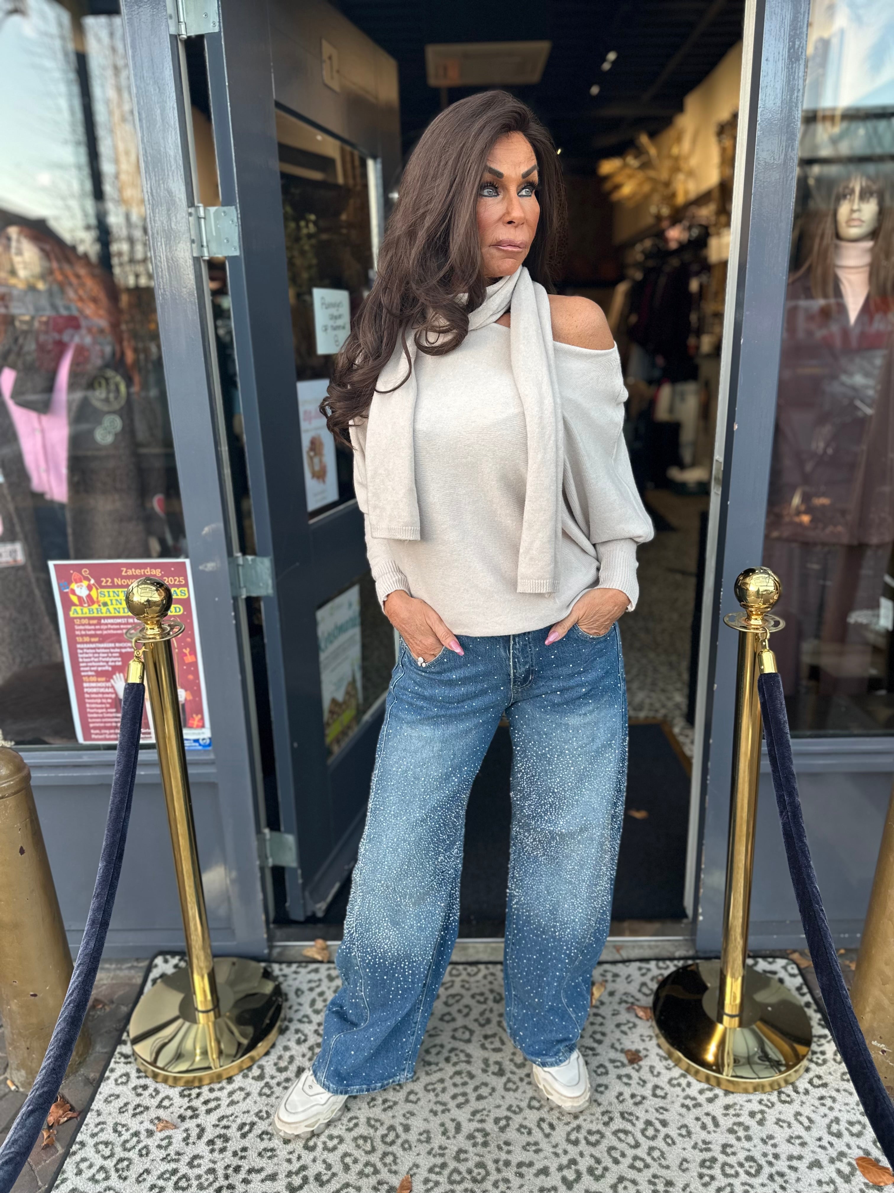 Top “Grace” met Sjaal Beige