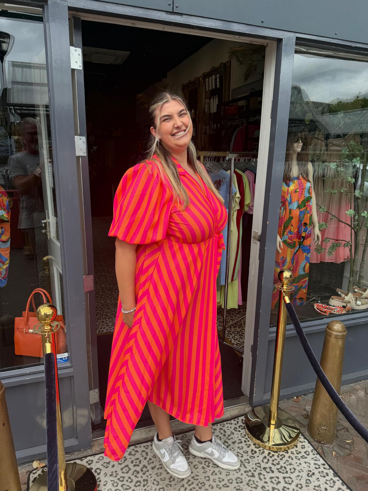 Jurk "streepjurk Hola" Roze/oranje