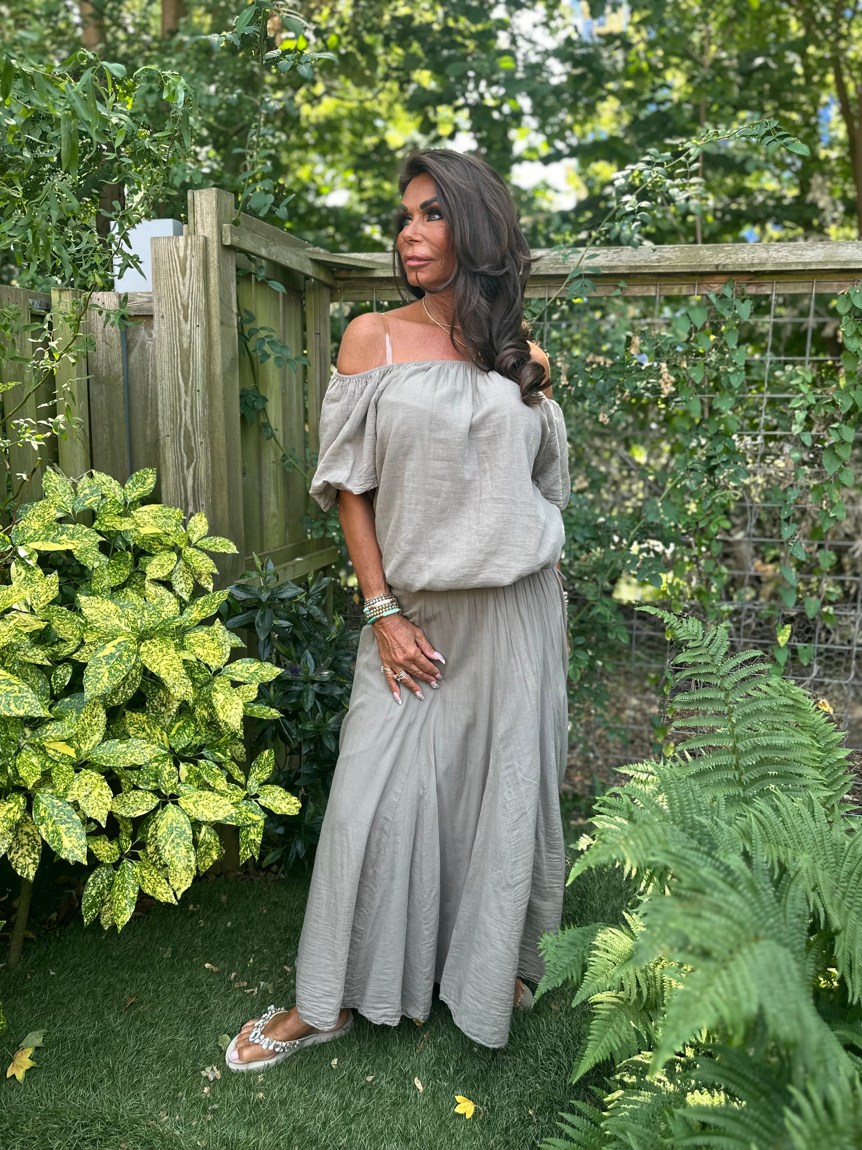 2 delig set lange rok en top "Lina" taupe