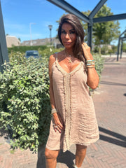 Korte jurk Broderie Mallorca Camel