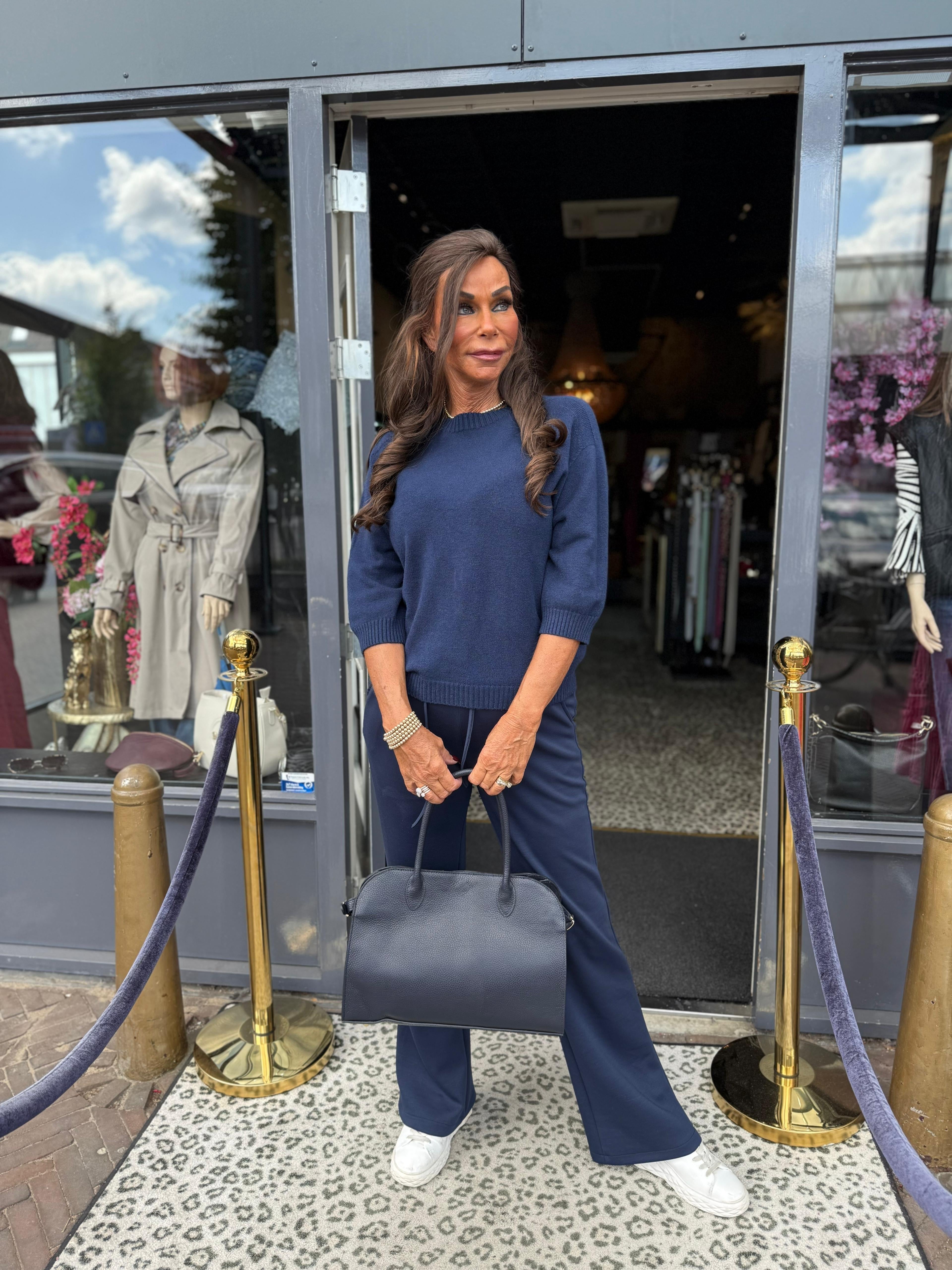 driekwartmouw top "Kira" donkerblauw