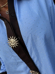 Blouse "Avery" Blauw/bruin bling
