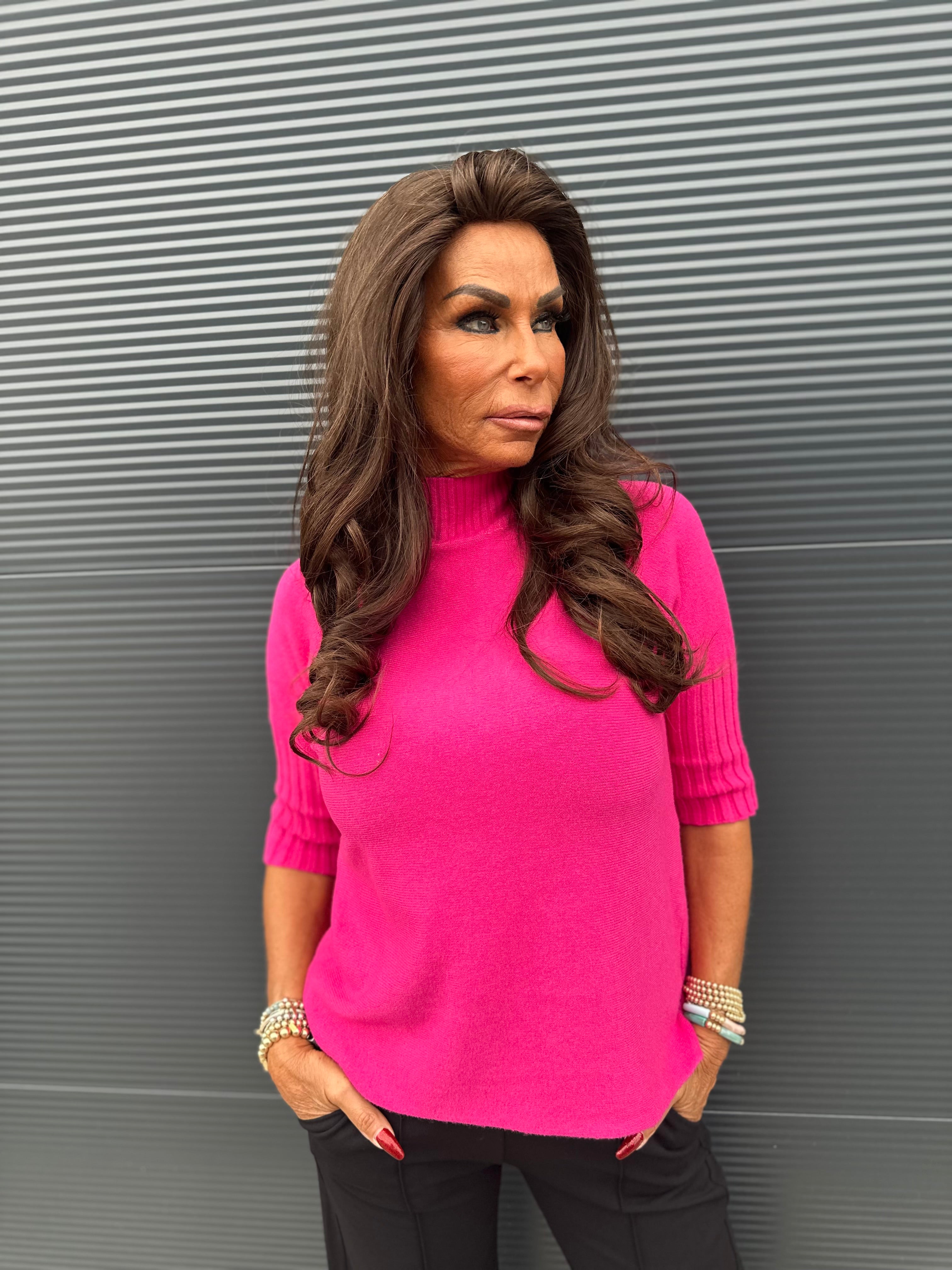 top met col "raglang mouw" fuchsia