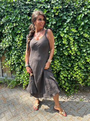 Linnen jurk Ribbon donkerbruin