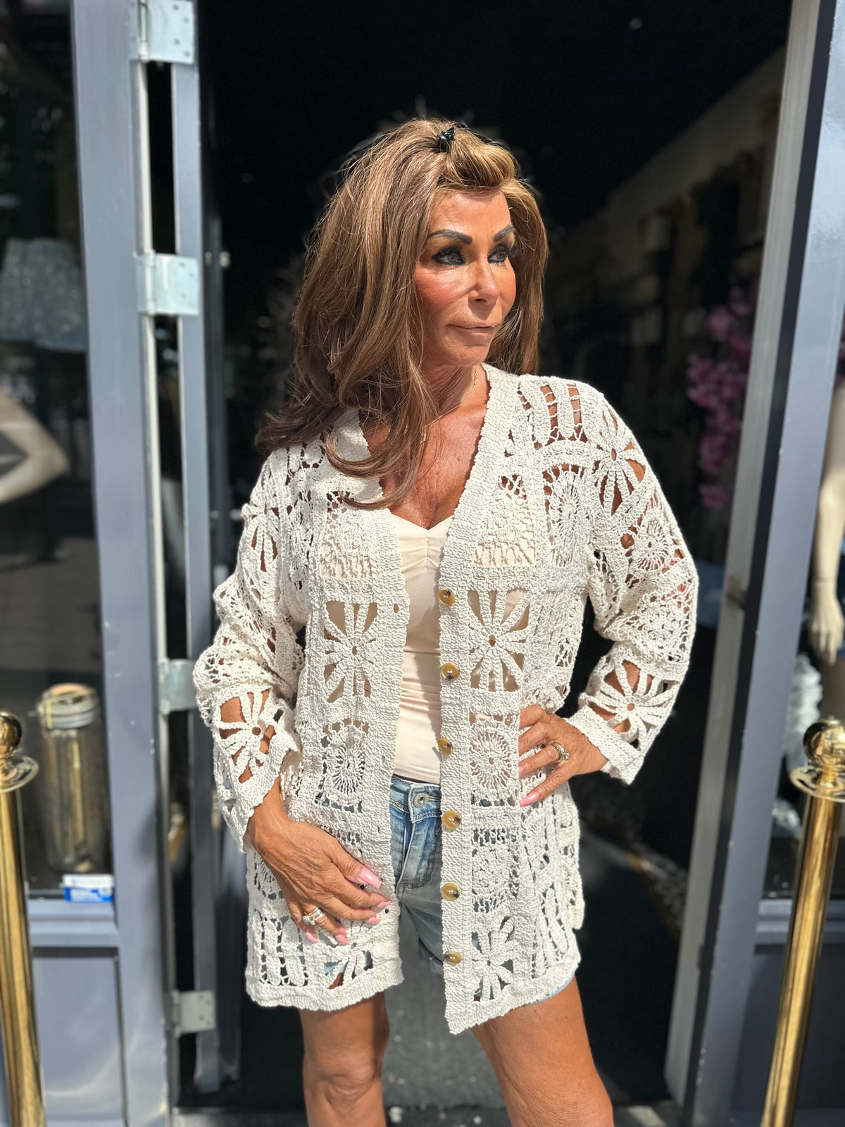 Gehaakt vest "Lola" Beige V-Hals