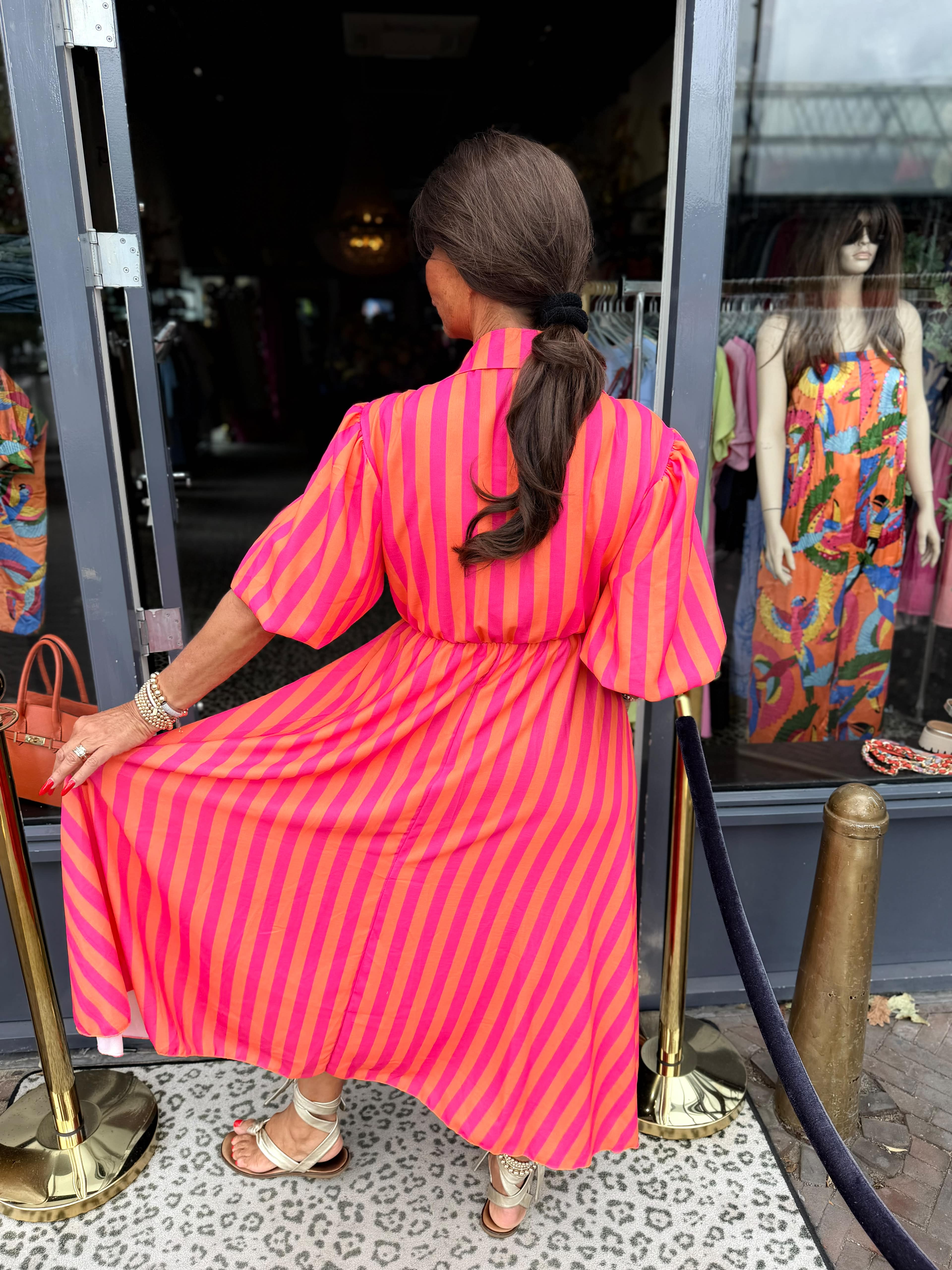 Jurk "streepjurk Hola" Roze/oranje