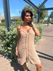 Korte jurk Broderie Mallorca Camel
