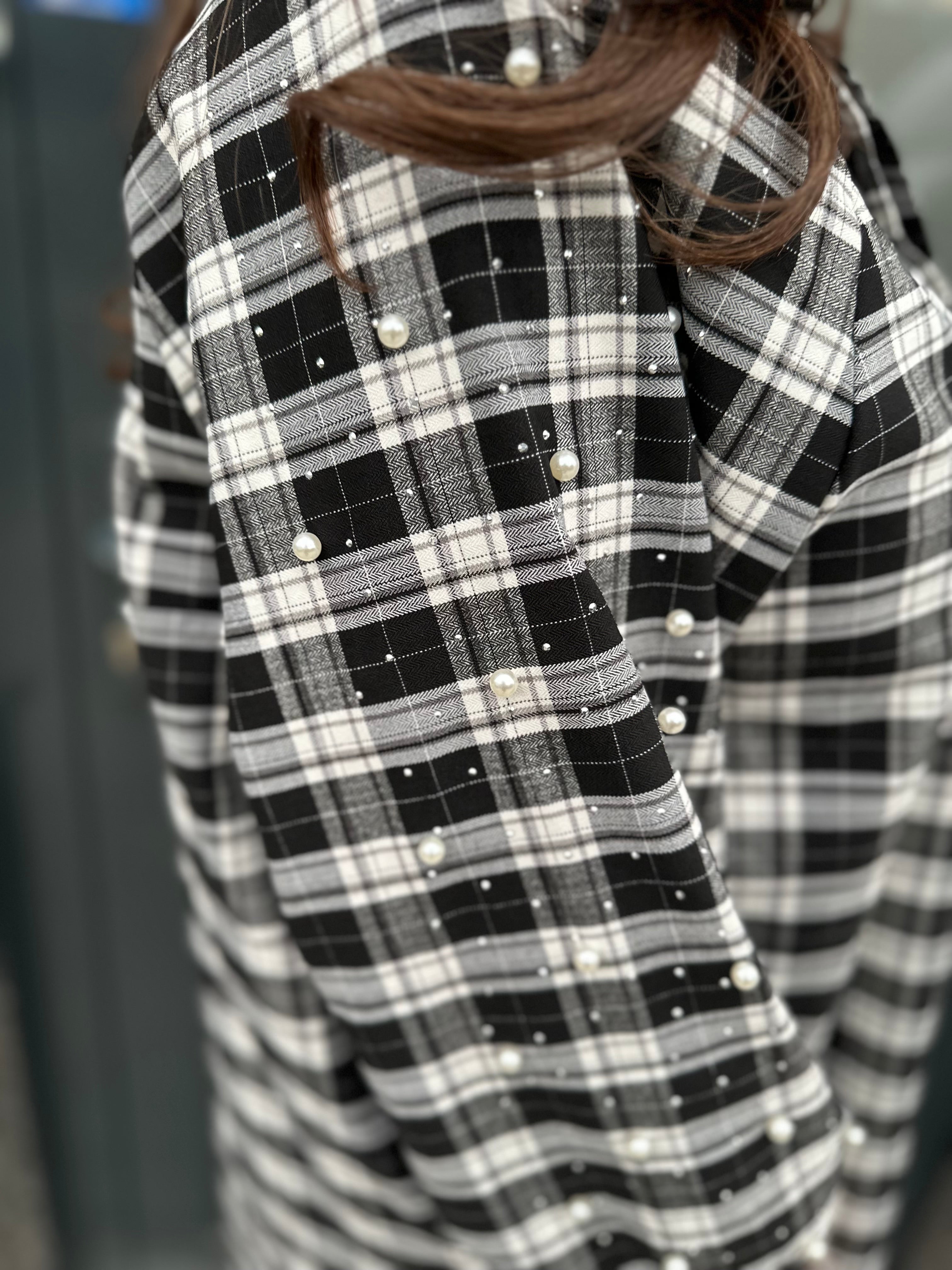 Lange Blouse "geruite parel" zwart